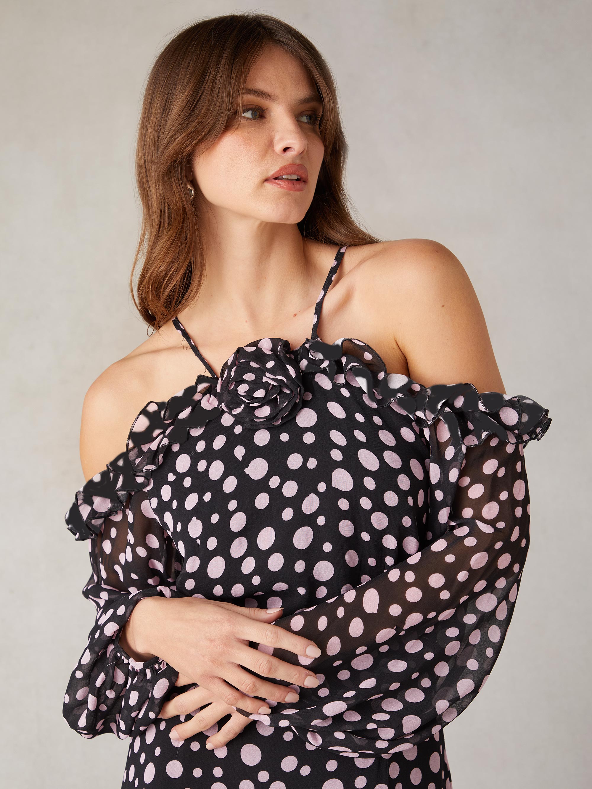 Arianna Pink Polka Dot Corsage High Low Dress – Ro&Zo