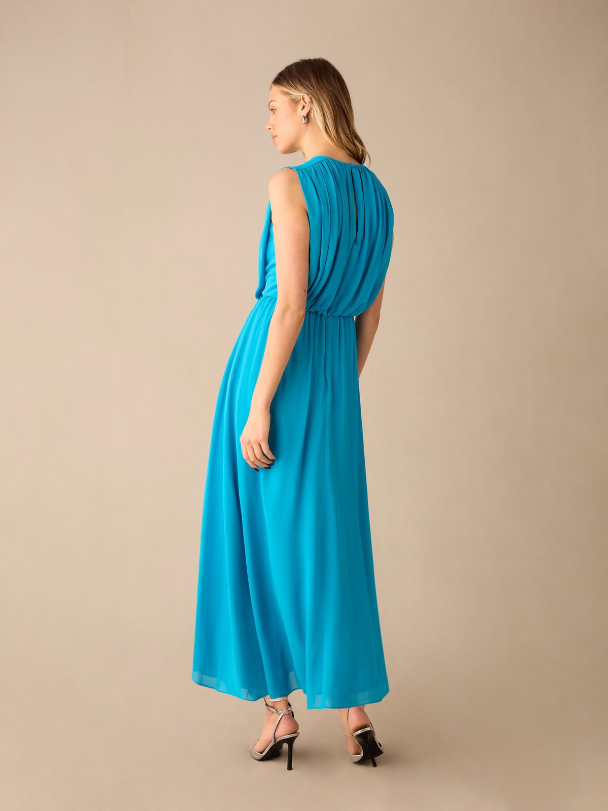 Lucia Blue Gathered Waist Maxi Dress