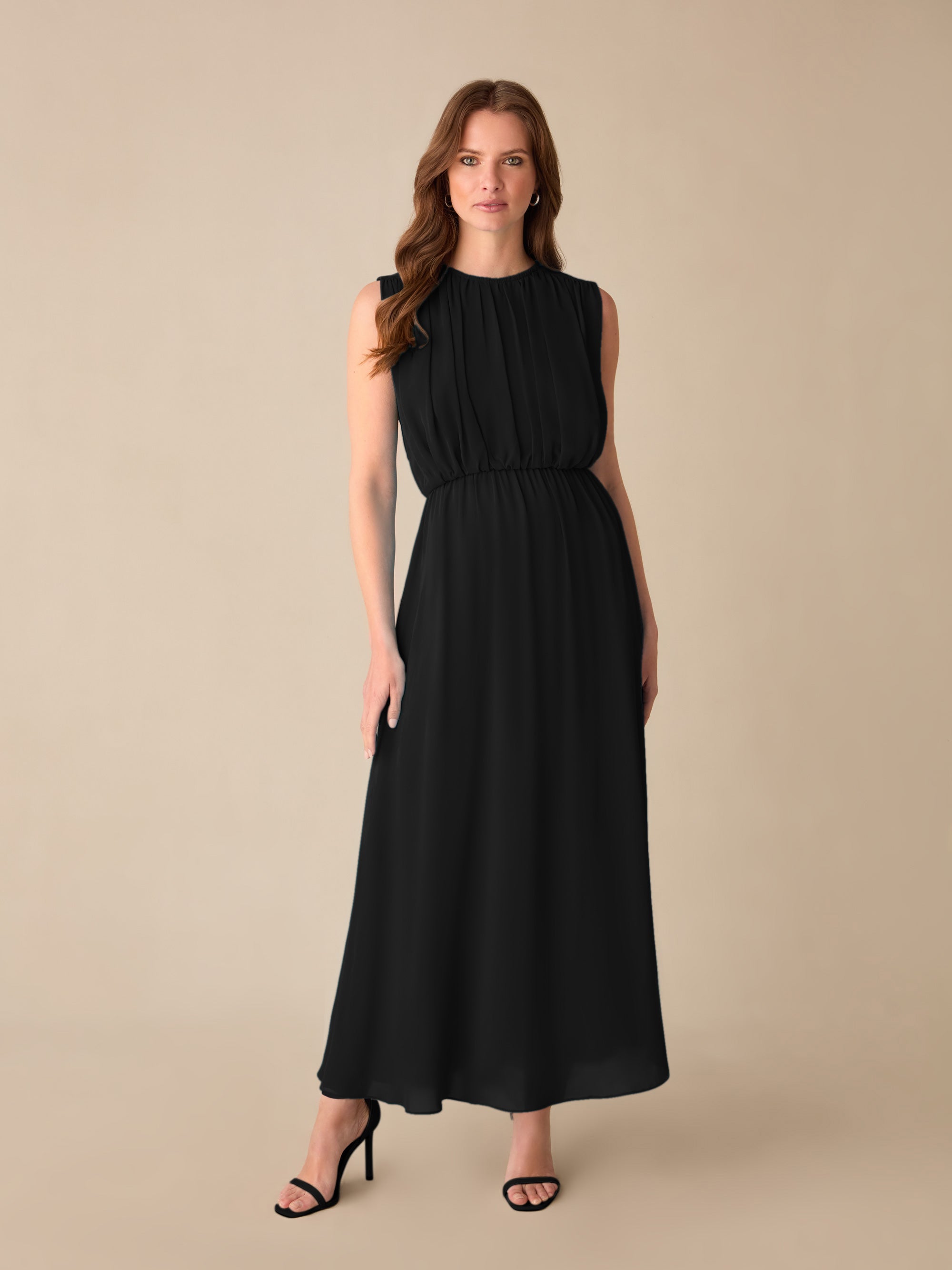 Petite Lucia Black Gathered Waist Maxi Dress Ro Zo