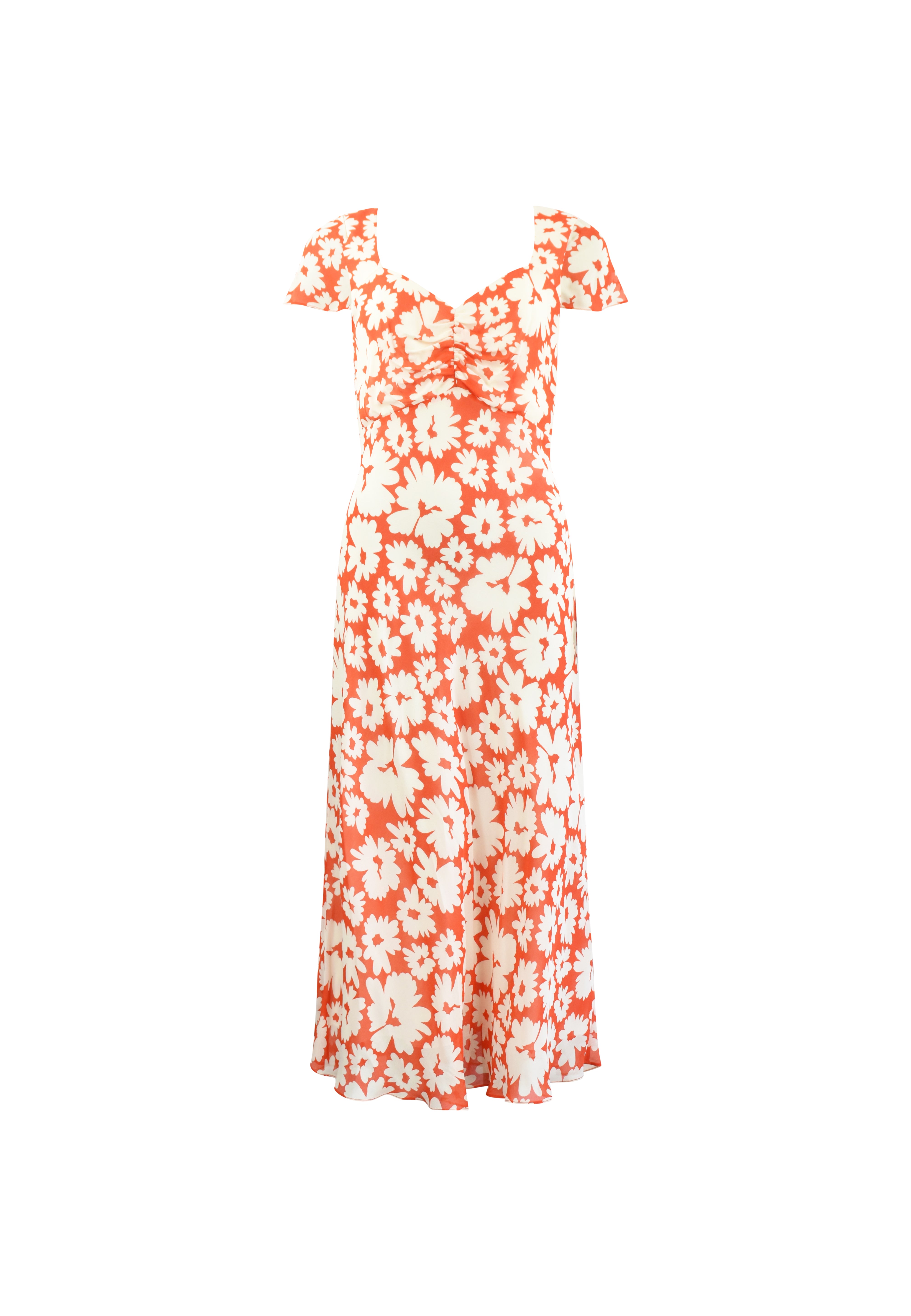 Red Daisy Print Sweetheart Neckline Midi Dress – Ro&Zo