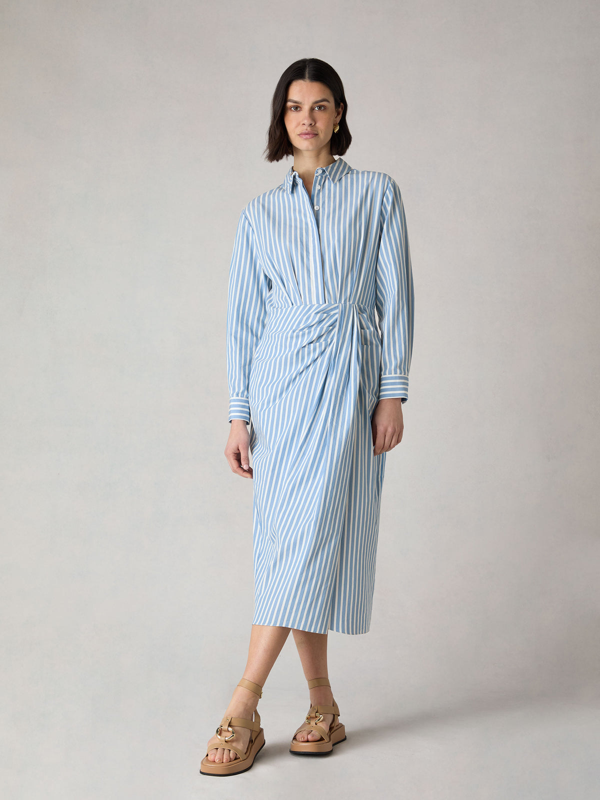 Petite Blue Stripe Wrap Shirt Dress