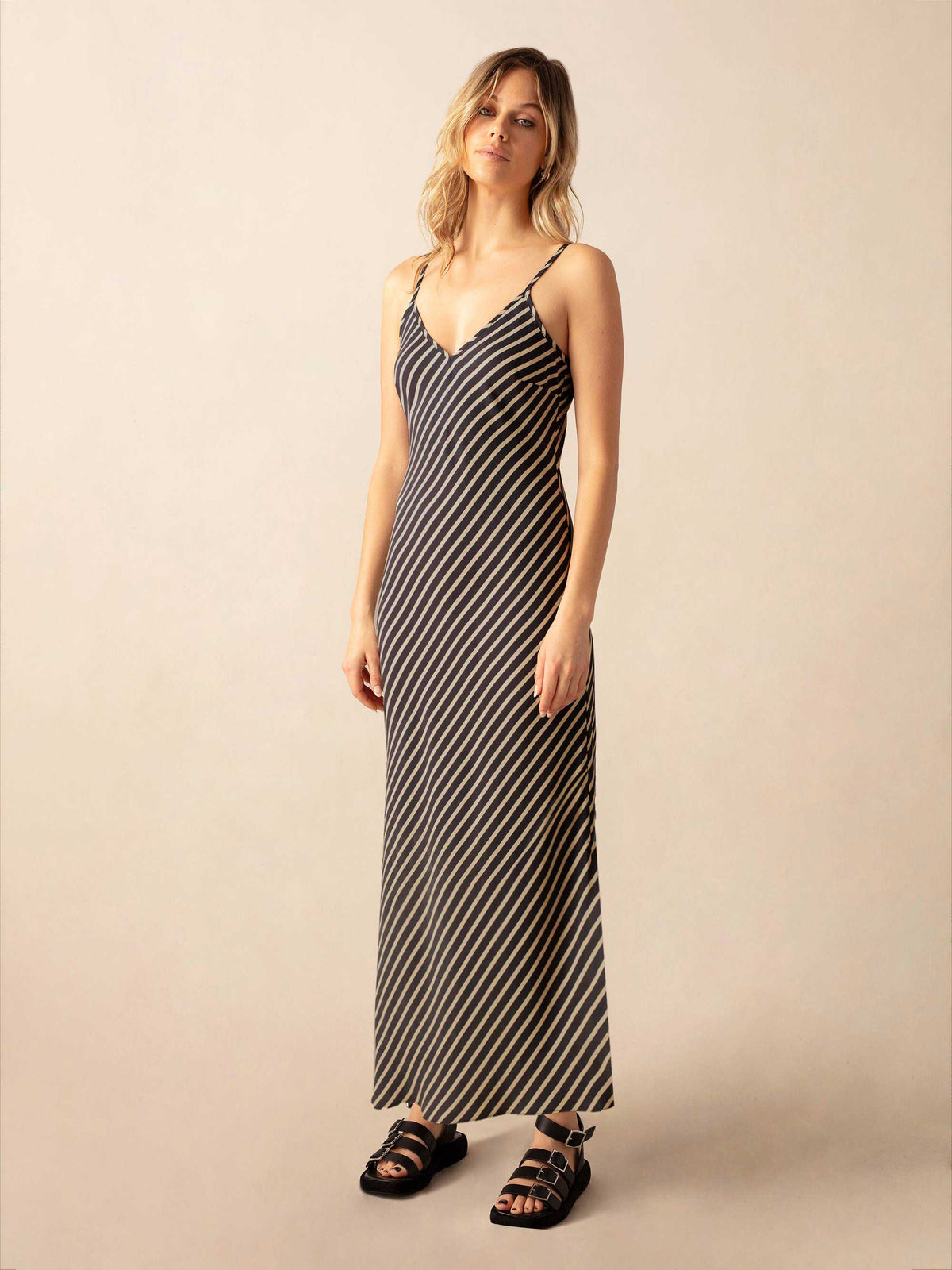Stone Stripe Slip Maxi Dress