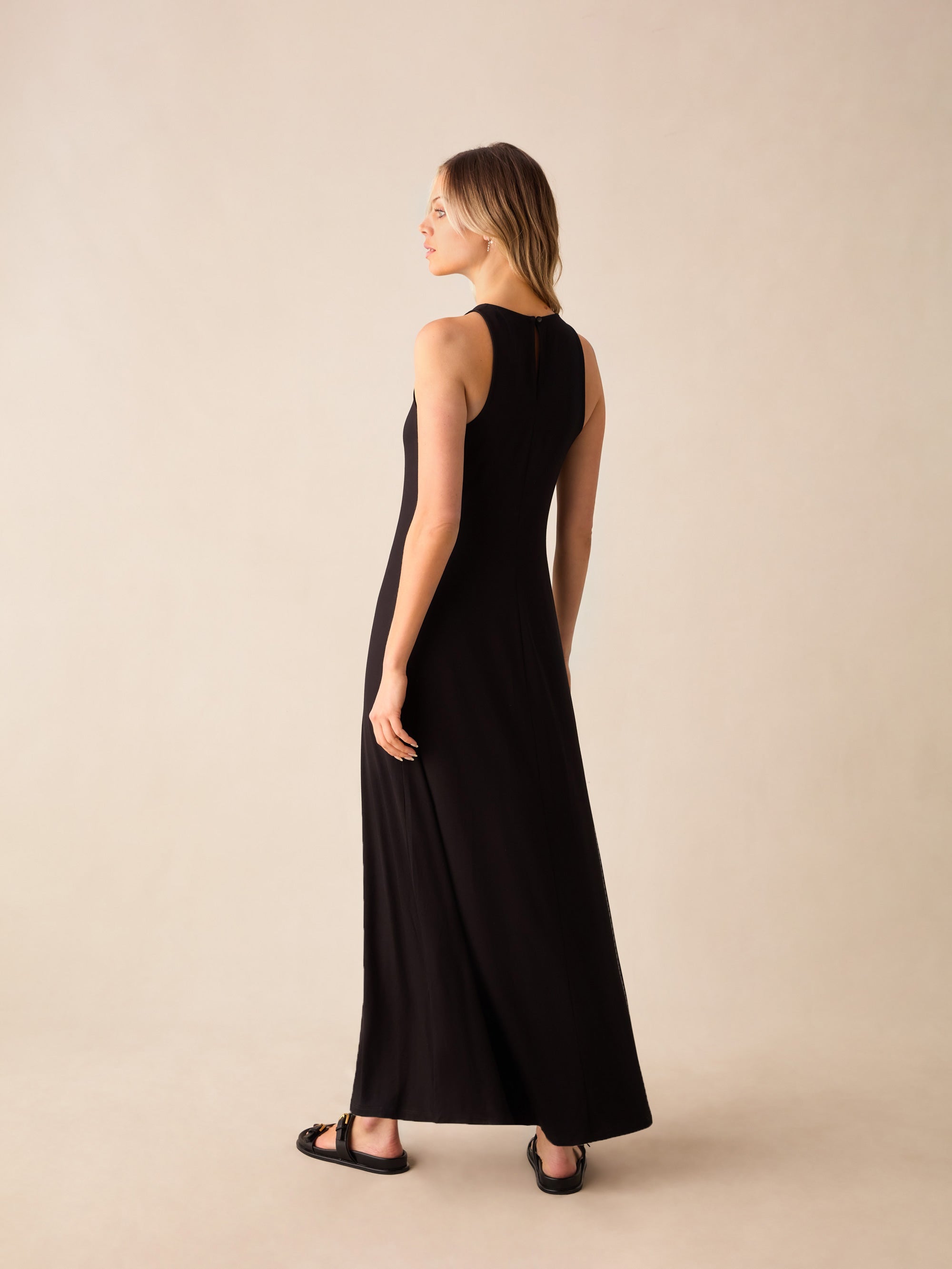 Black Jersey Racer Maxi Dress Ro Zo