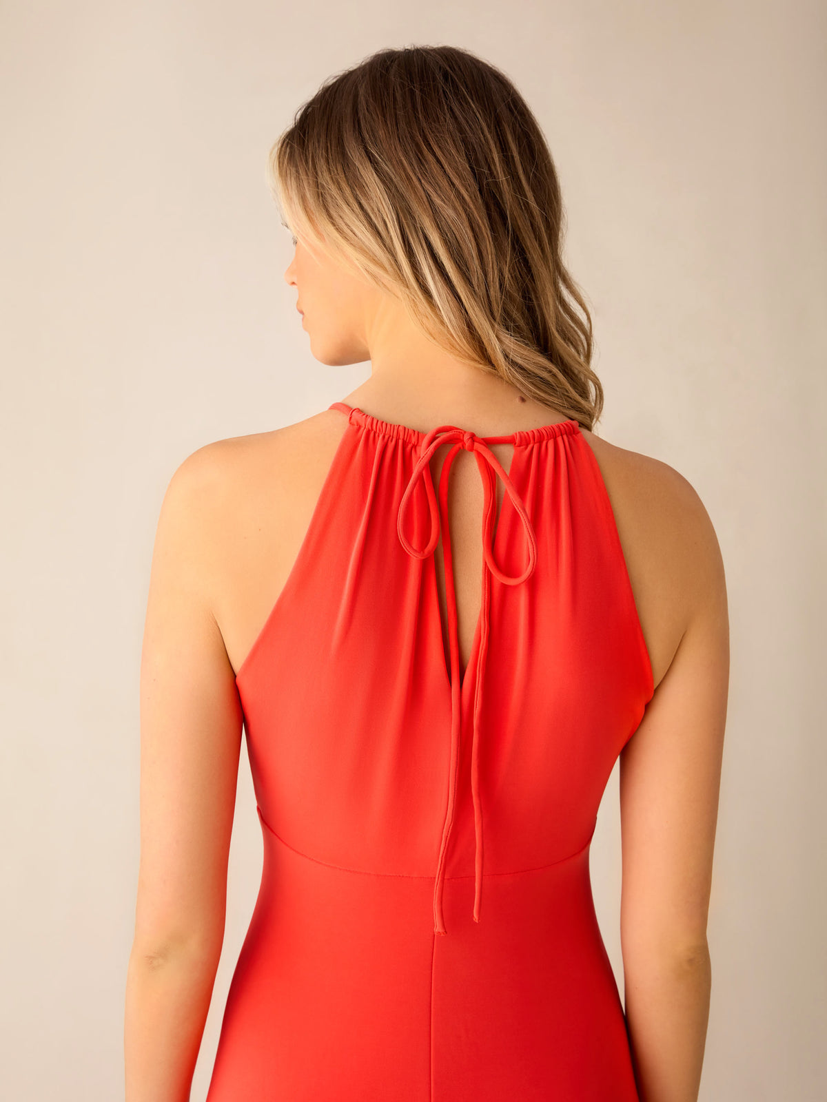 Red Halterneck Midi Dress