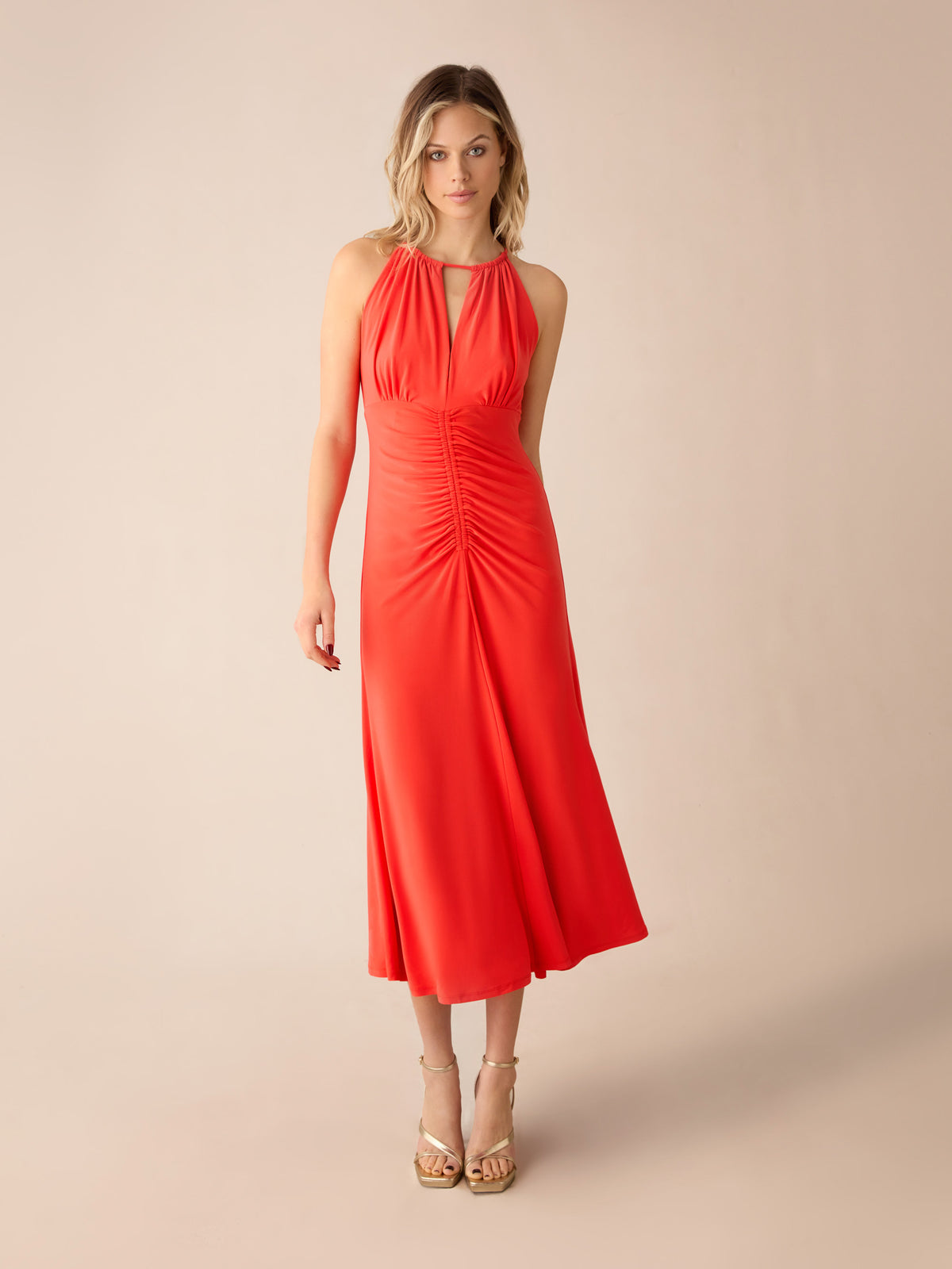Red Halterneck Midi Dress