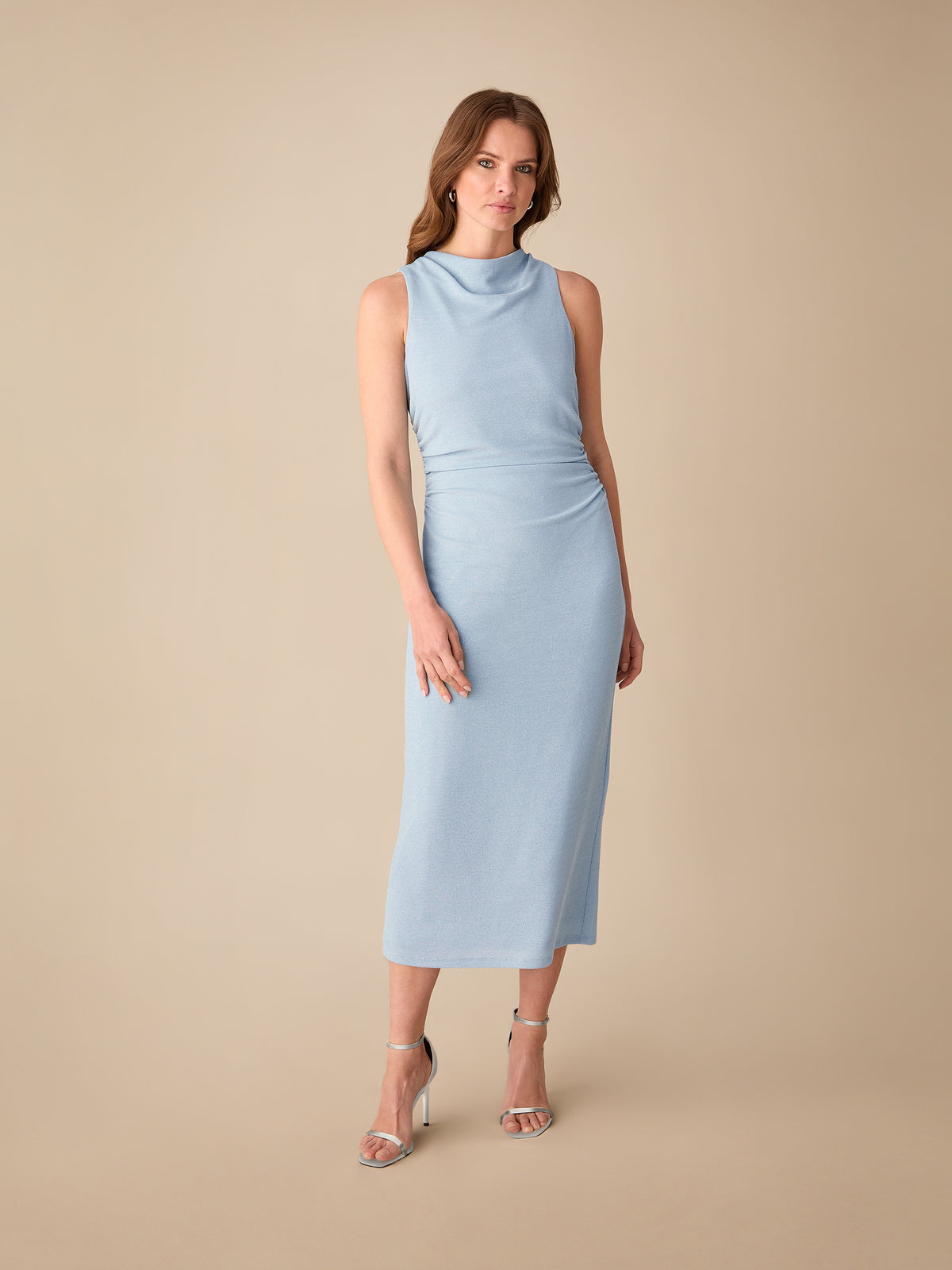 Petite Maeva Blue Sparkle Jersey High Neck Midi Dress