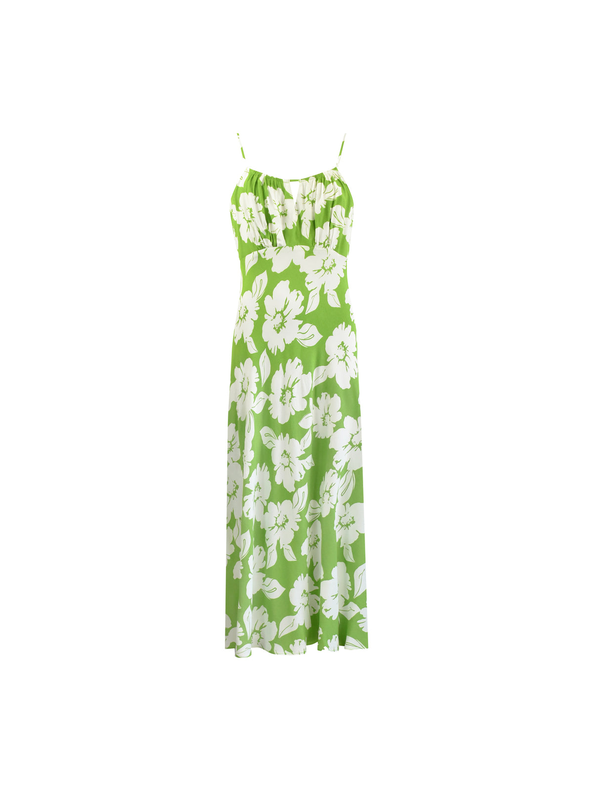 Green Floral Print Keyhole Front Midi Dress