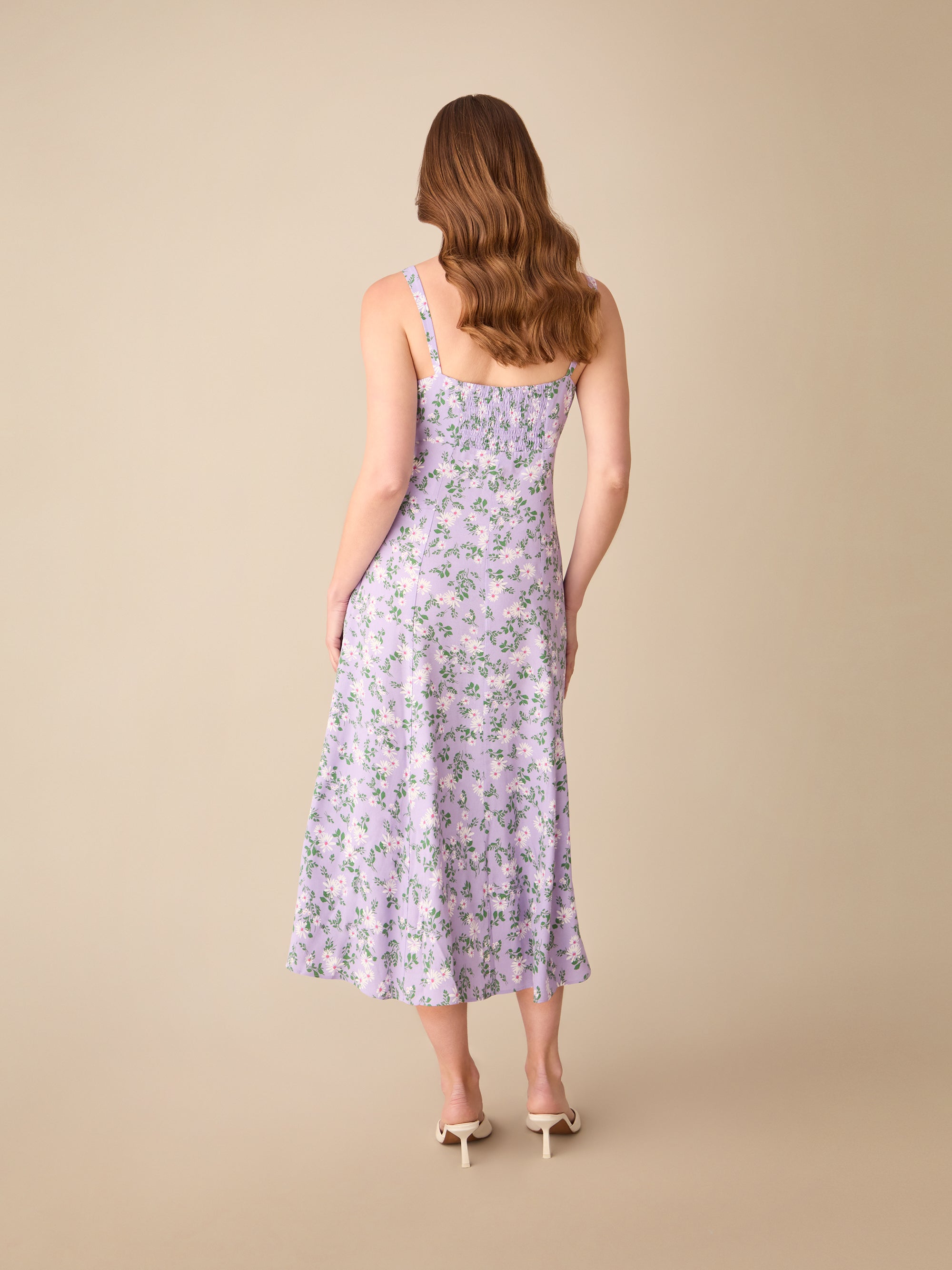 Petite Lilac Daisy Print Strappy Button Through Dress Ro Zo