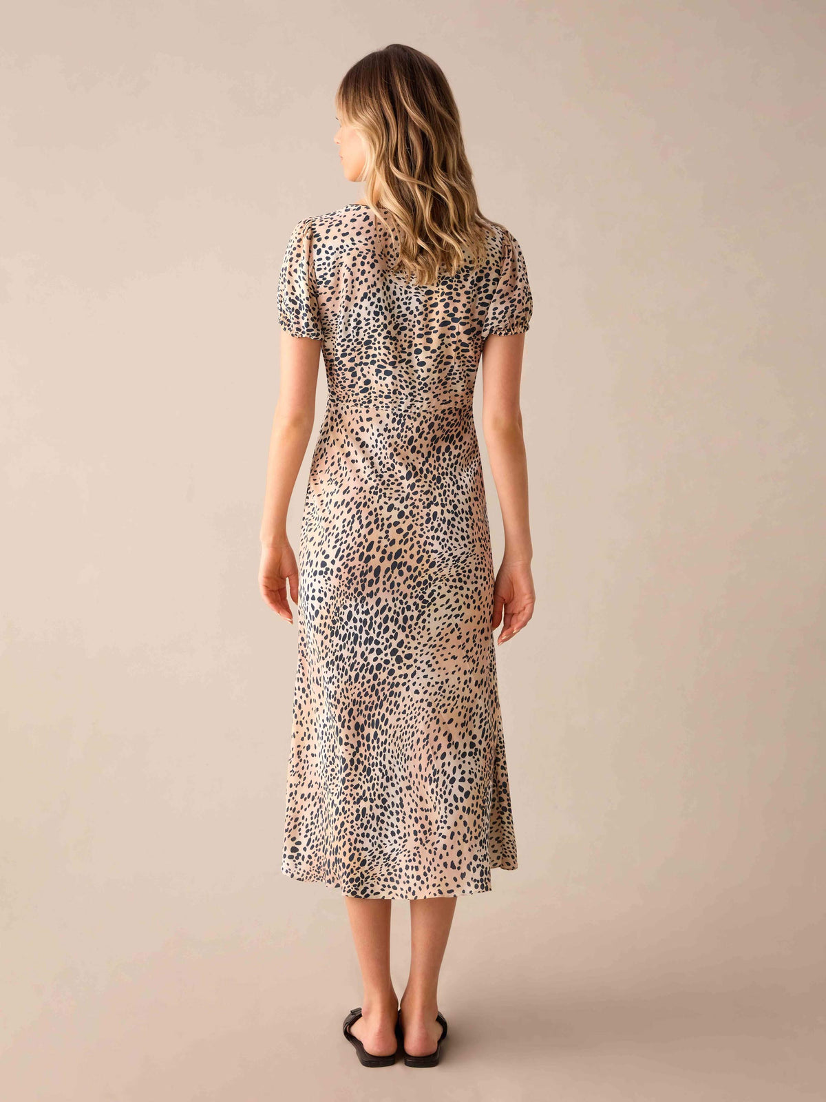 Leopard Print V Neck Midi Dress