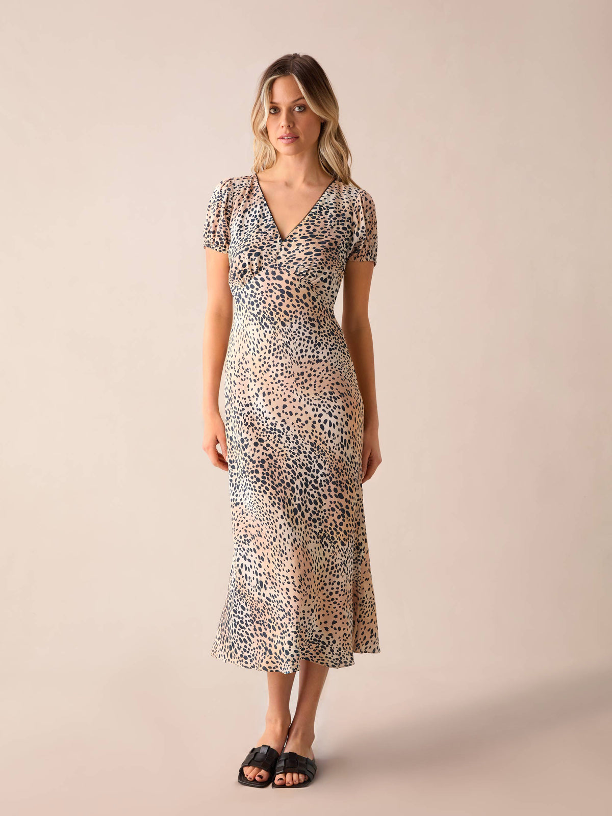 Leopard Print V Neck Midi Dress