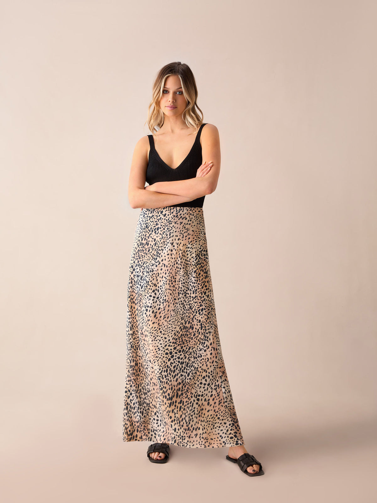 Leopard Print Bias Cut Maxi Skirt