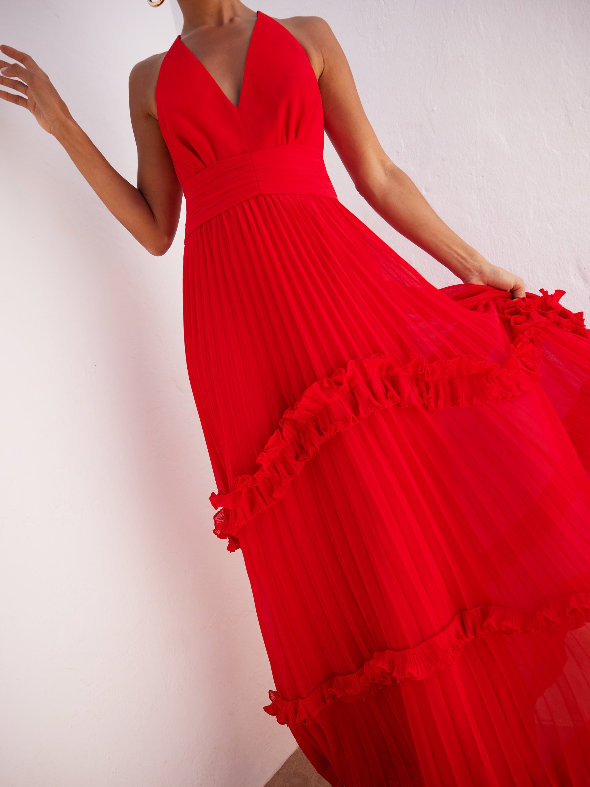 Pleated frill gown best sale