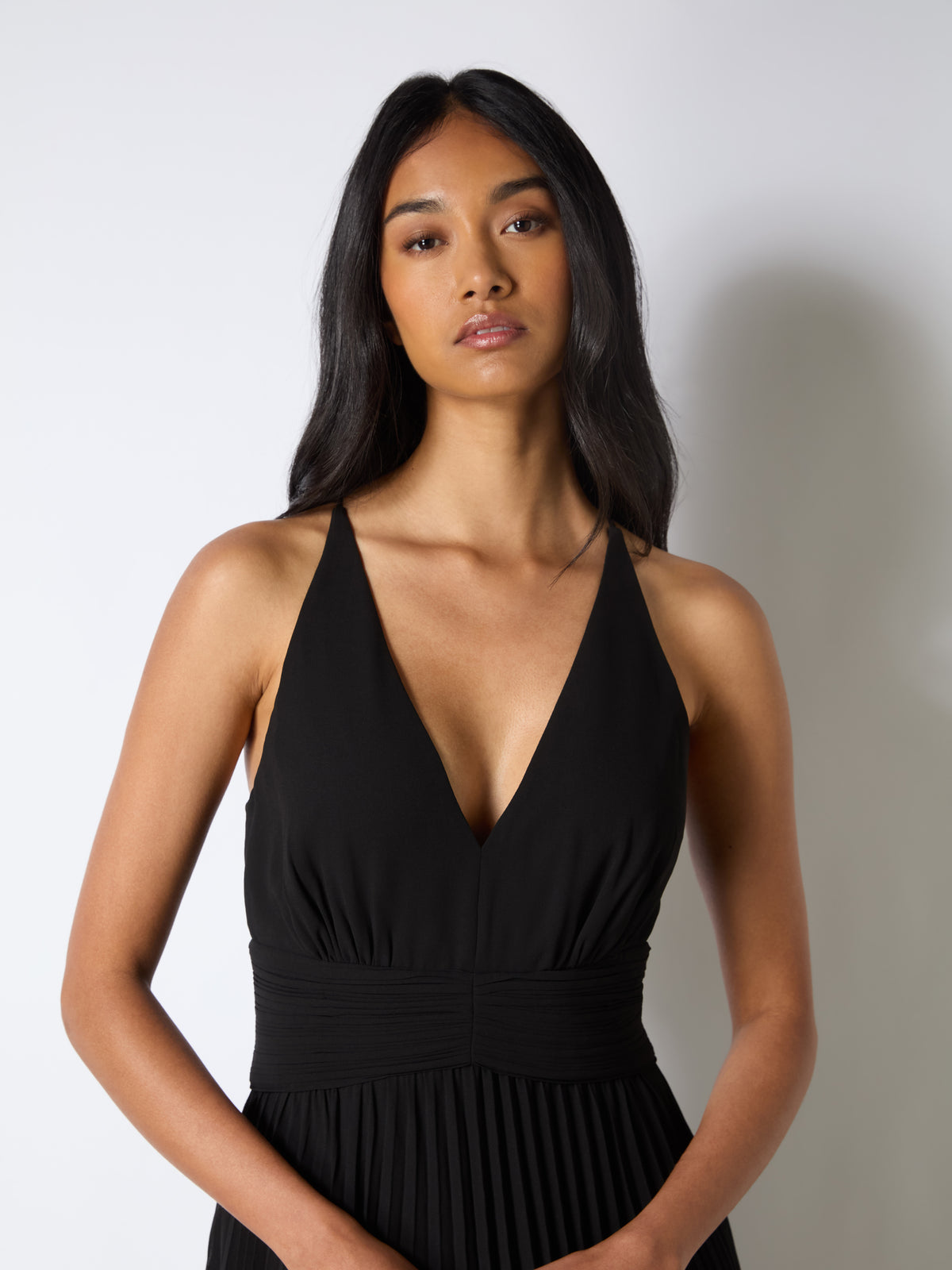 Sienna Black Pleated Frill Maxi Dress