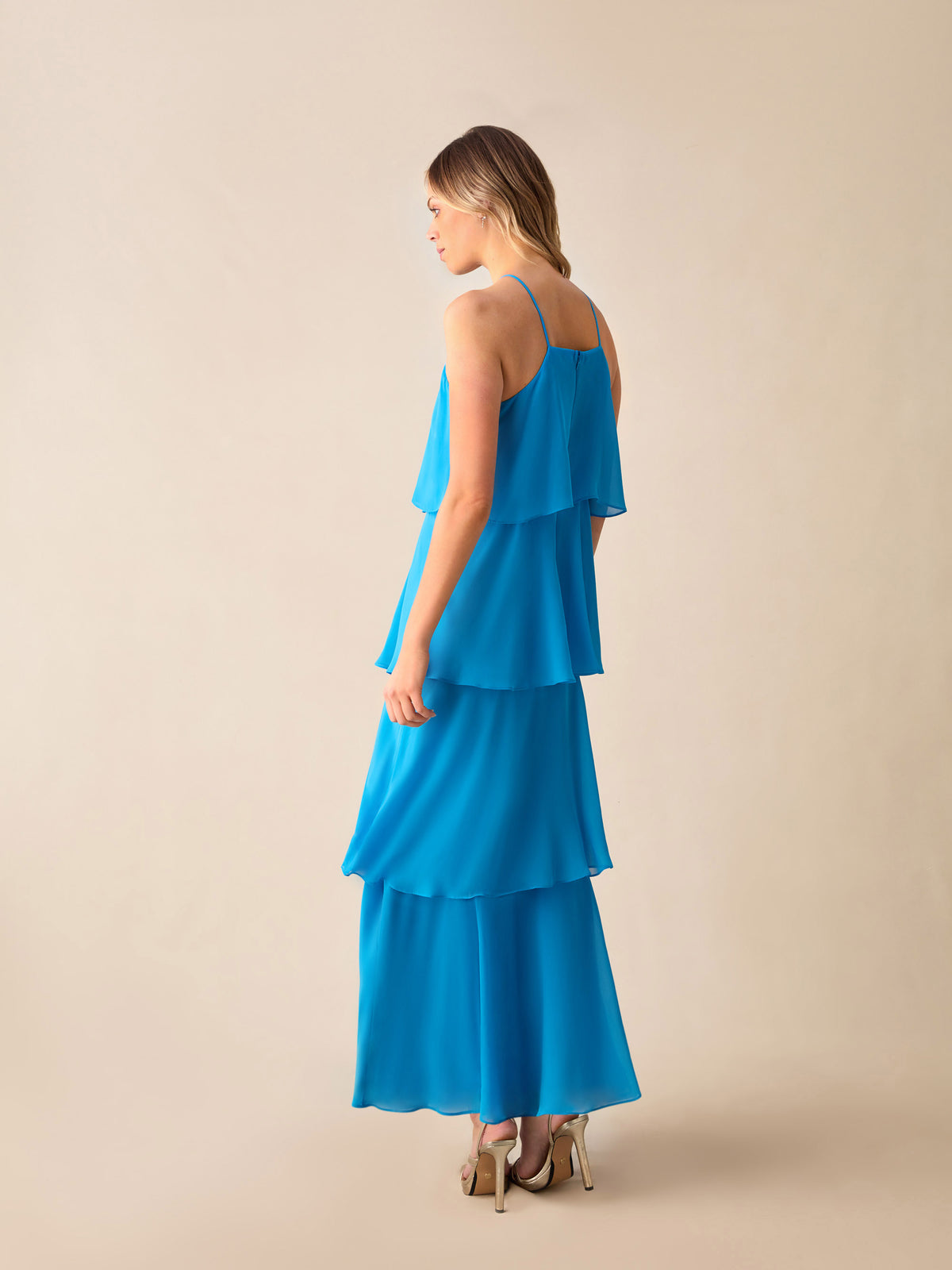 Savannah Blue Chiffon Tiered Maxi Dress