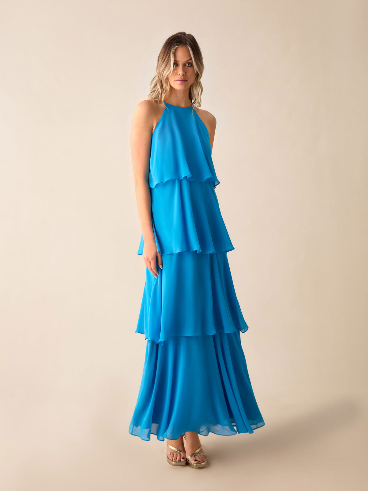 Savannah Blue Chiffon Tiered Maxi Dress