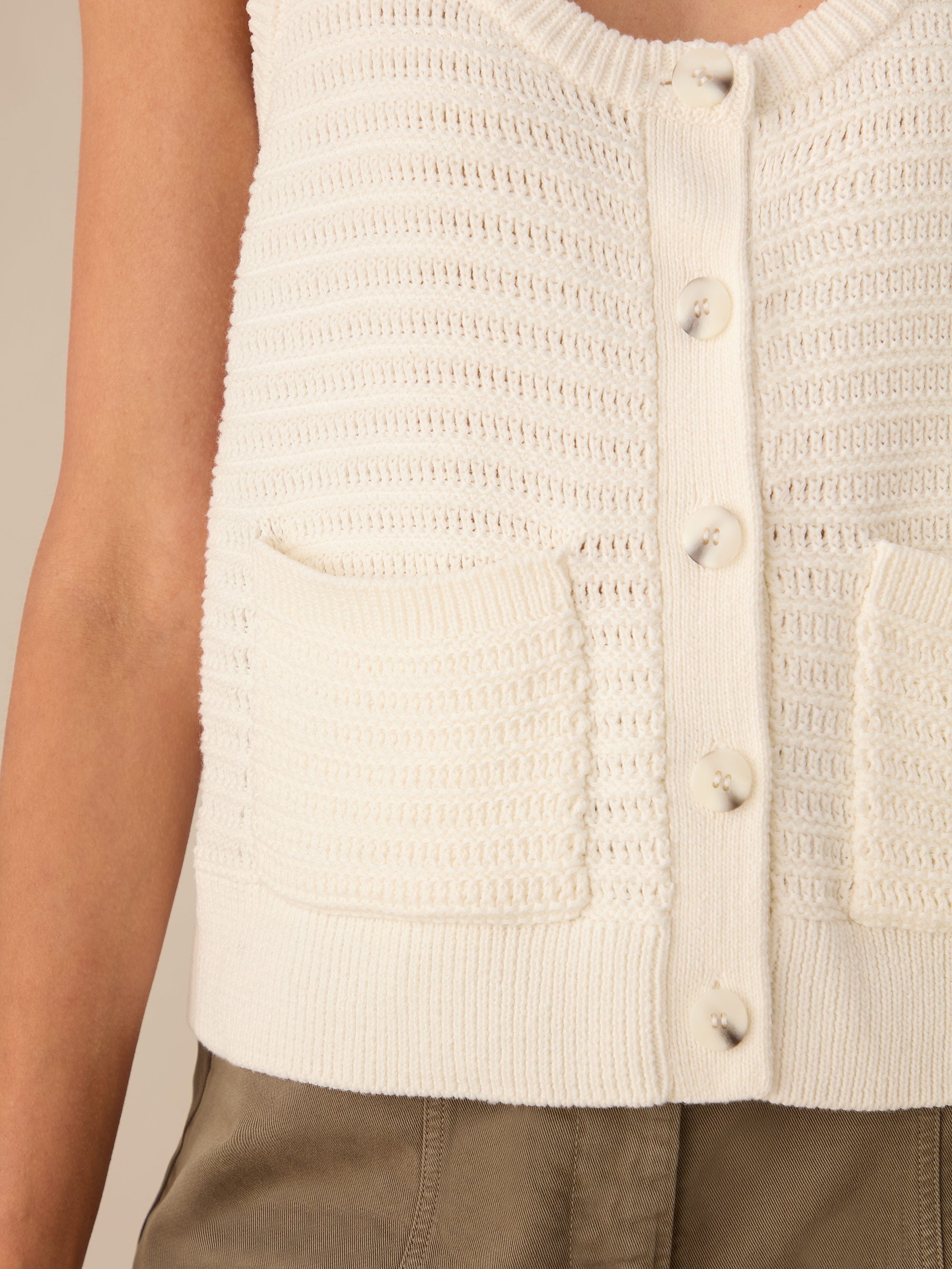 Cream Knitted Scoop Neck Button Vest – Ro&Zo
