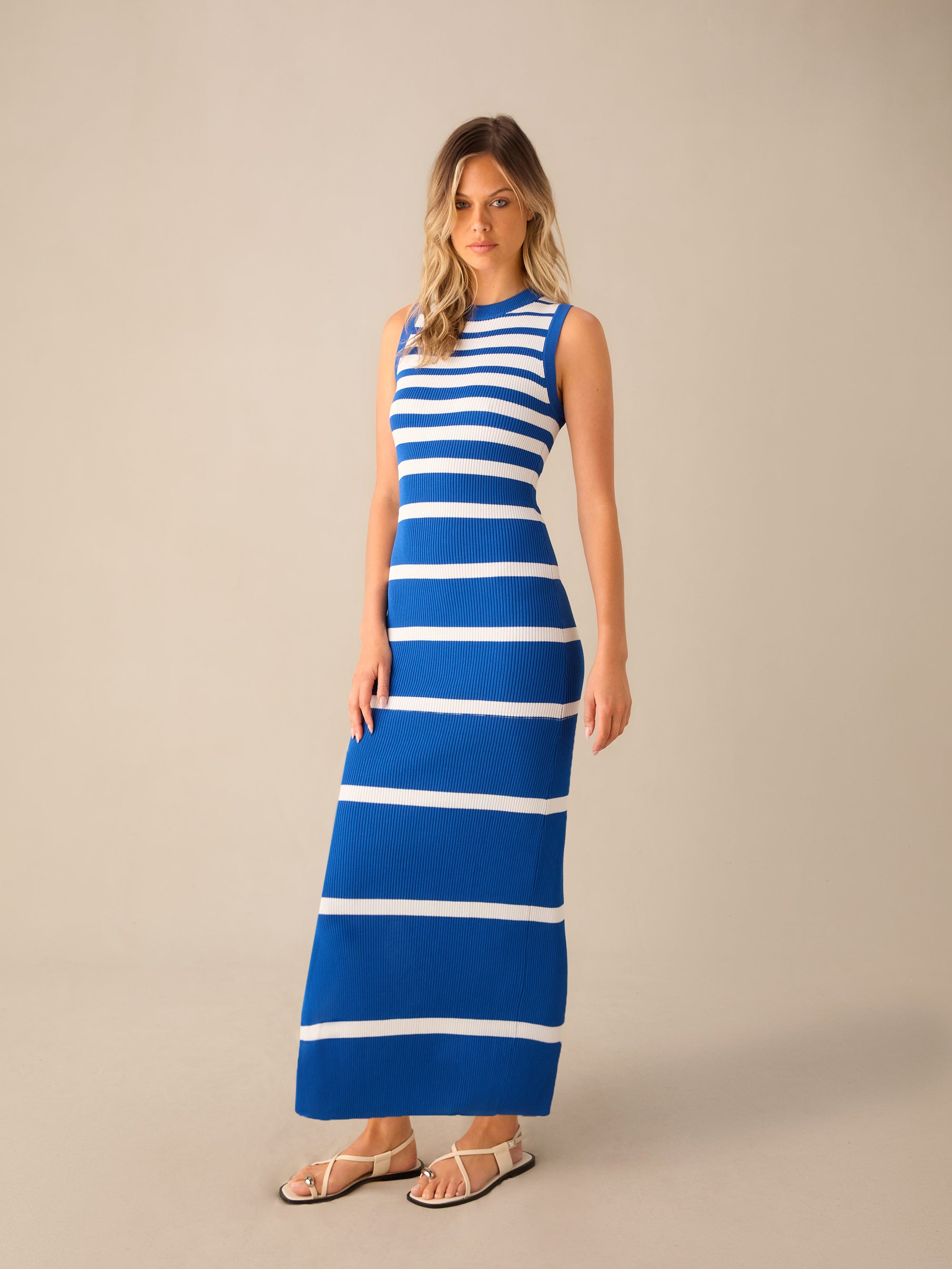 Blue Stripe Sleeveless Knitted Dress Ro Zo