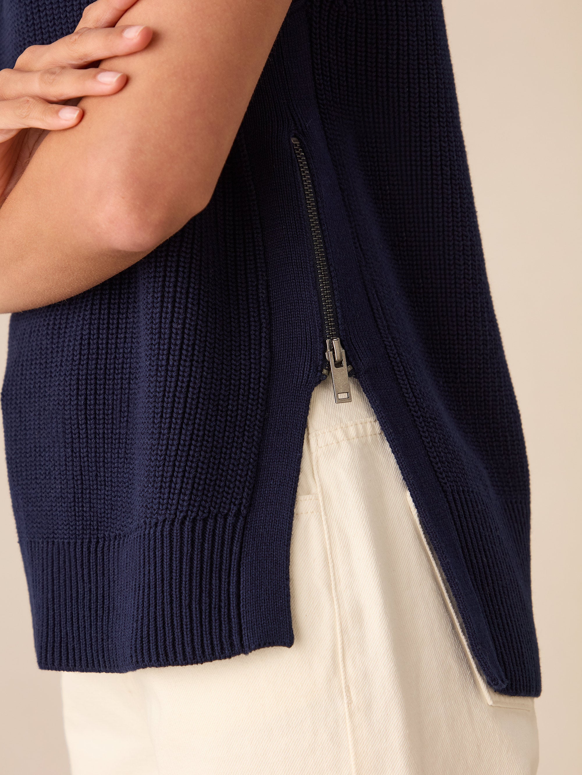 Navy Side Zip Knitted Vest – Ro&Zo Navy Side Zip Knitted Vest – Ro&Zo