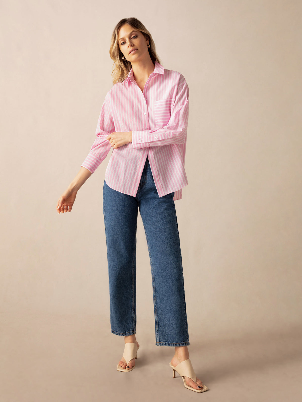 Pink Stripe Cotton Split Front Shirt