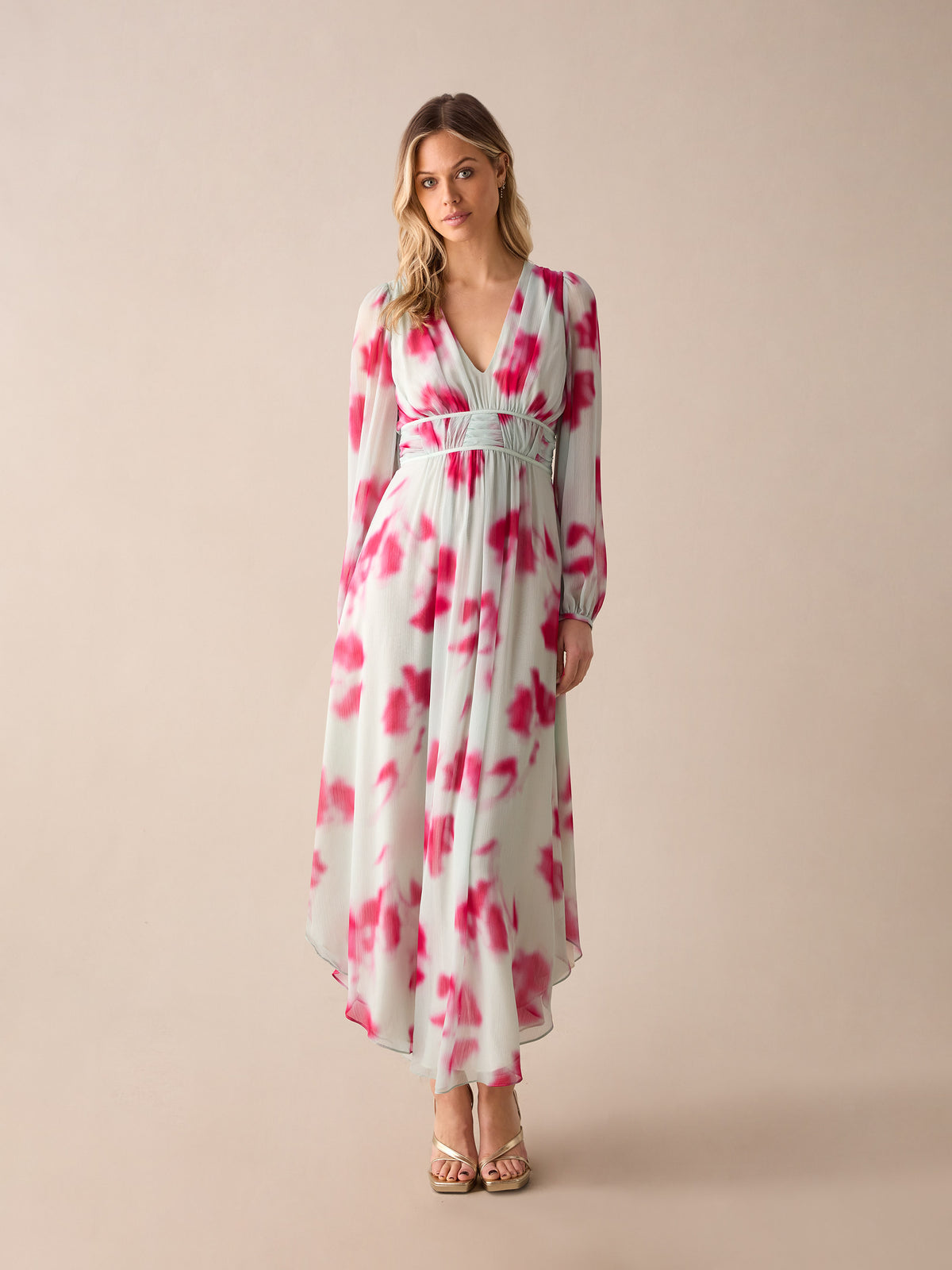 Stephanie Pink Blurred Floral Midaxi Dress