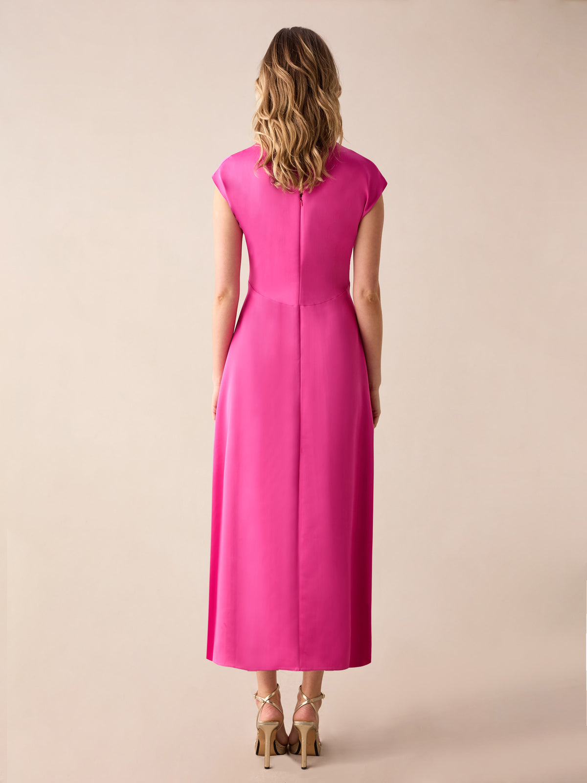 Arabella Pink Satin Keyhole Front Dress