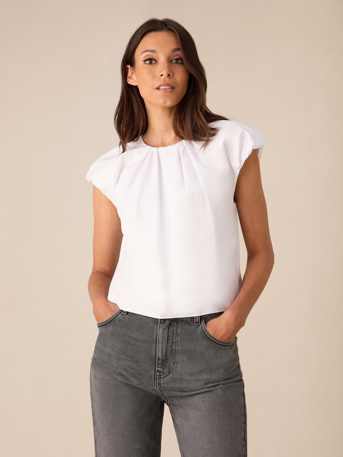 White Cotton Puff Sleeve Top