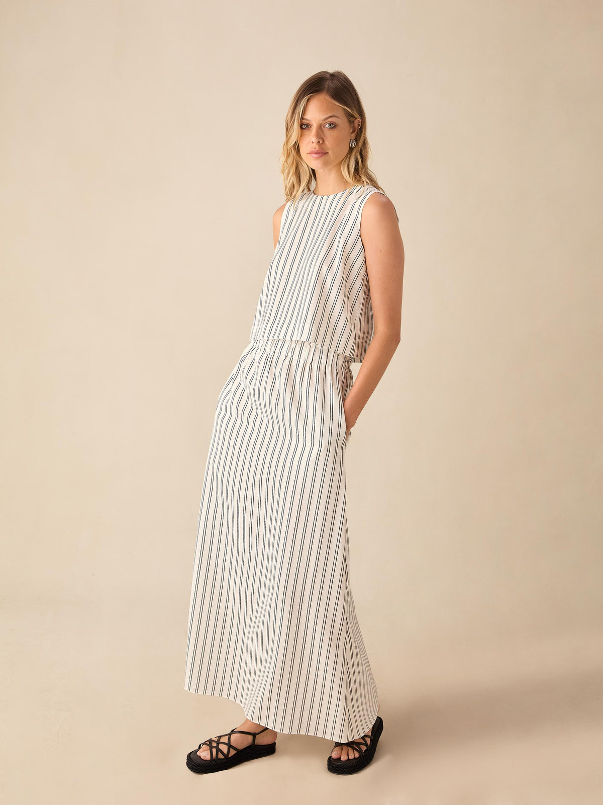Ivory Stripe Linen-blend Skirt