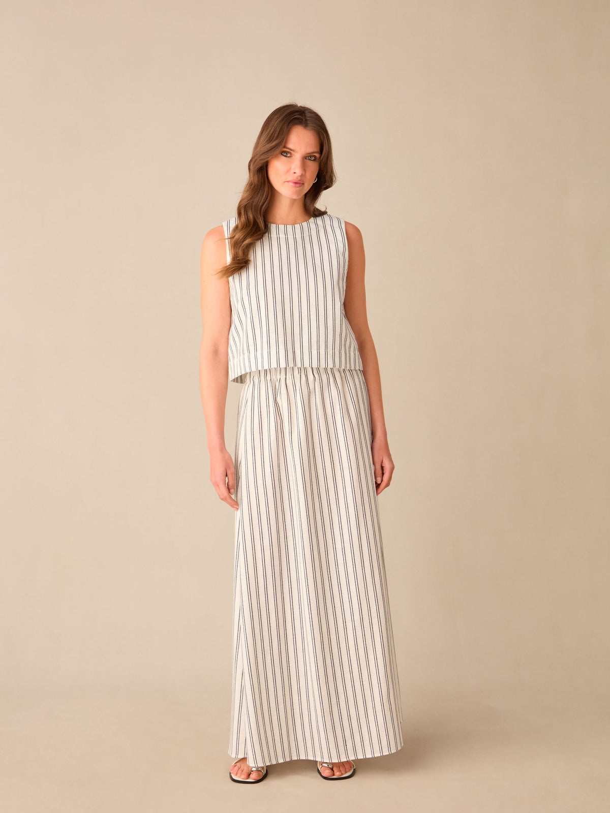 Petite Ivory Stripe Linen Skirt
