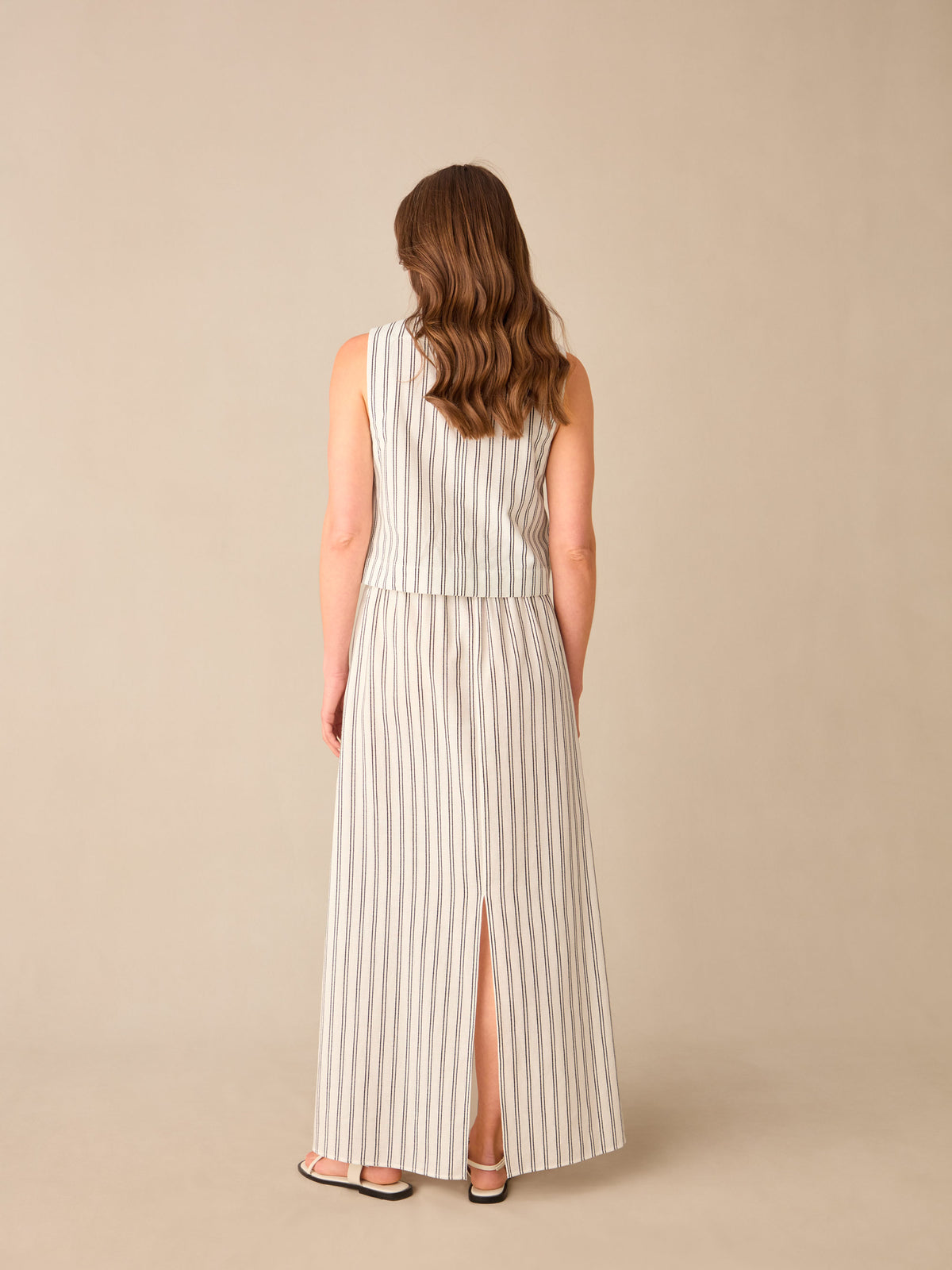 Petite Ivory Stripe Linen-blend Skirt