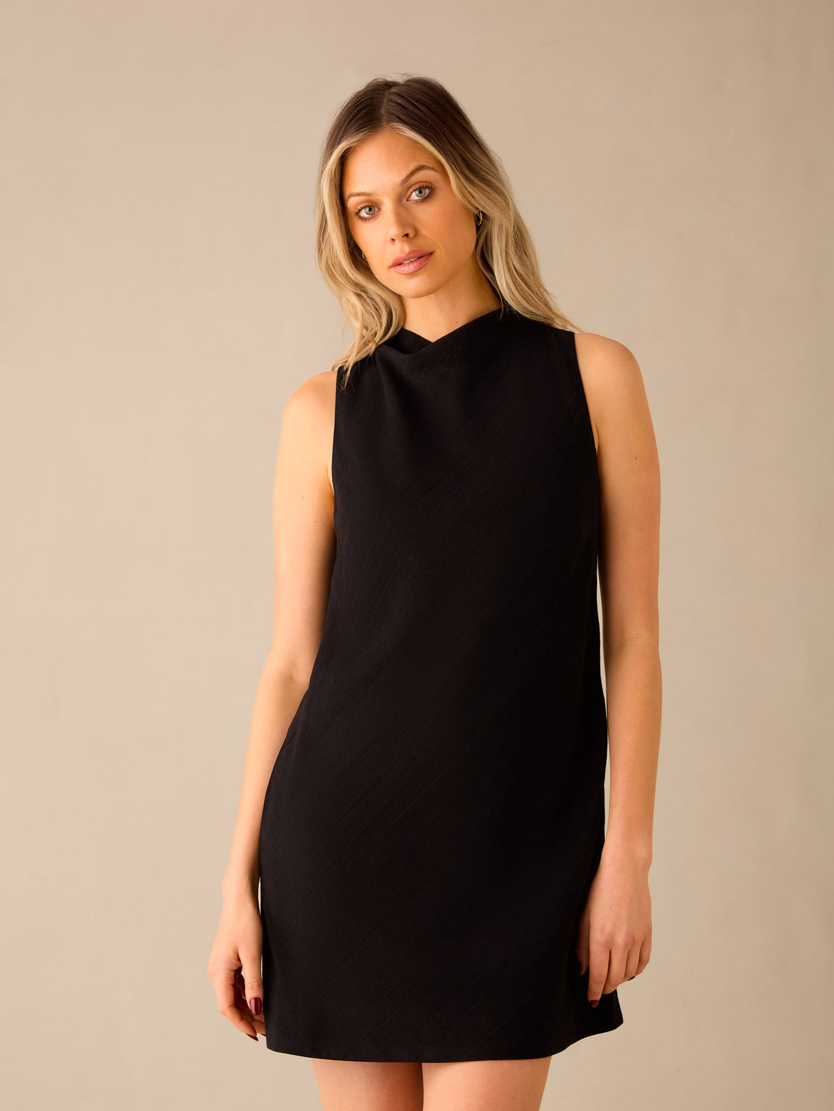 Black Cowl Neck Linen-blend Shift Dress