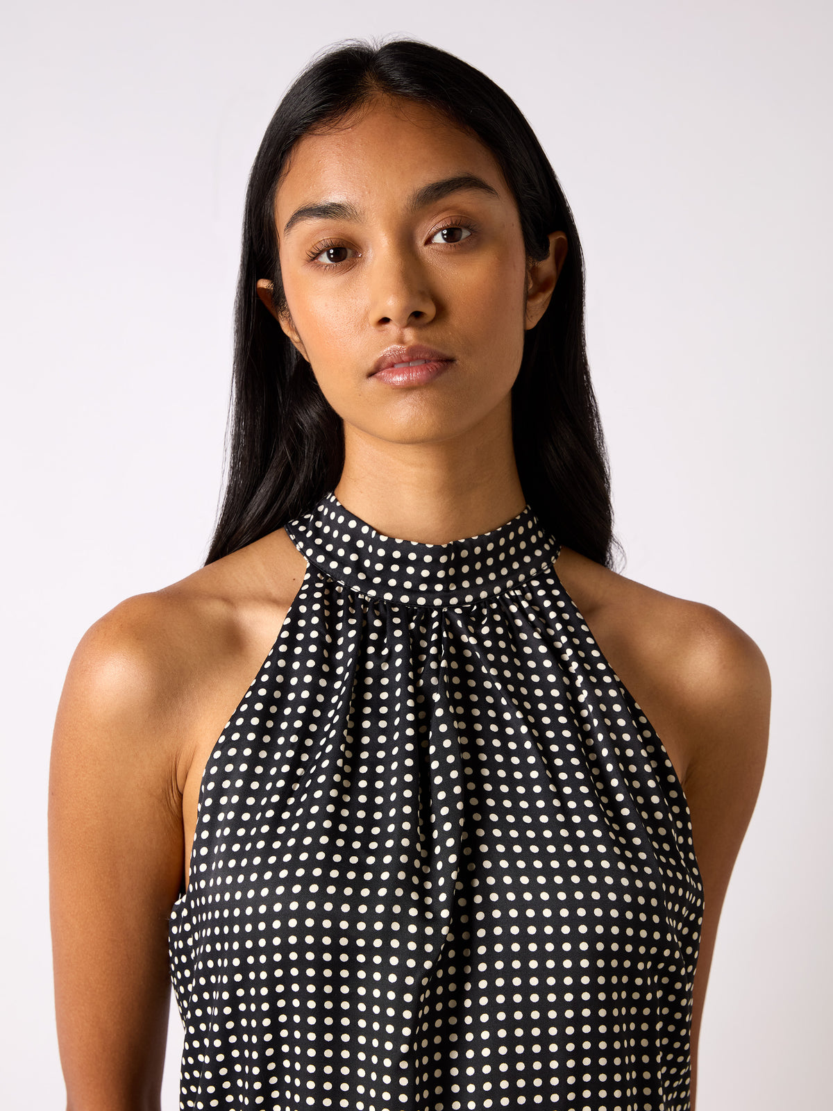 Mono Polka Dot Print Satin Bodysuit