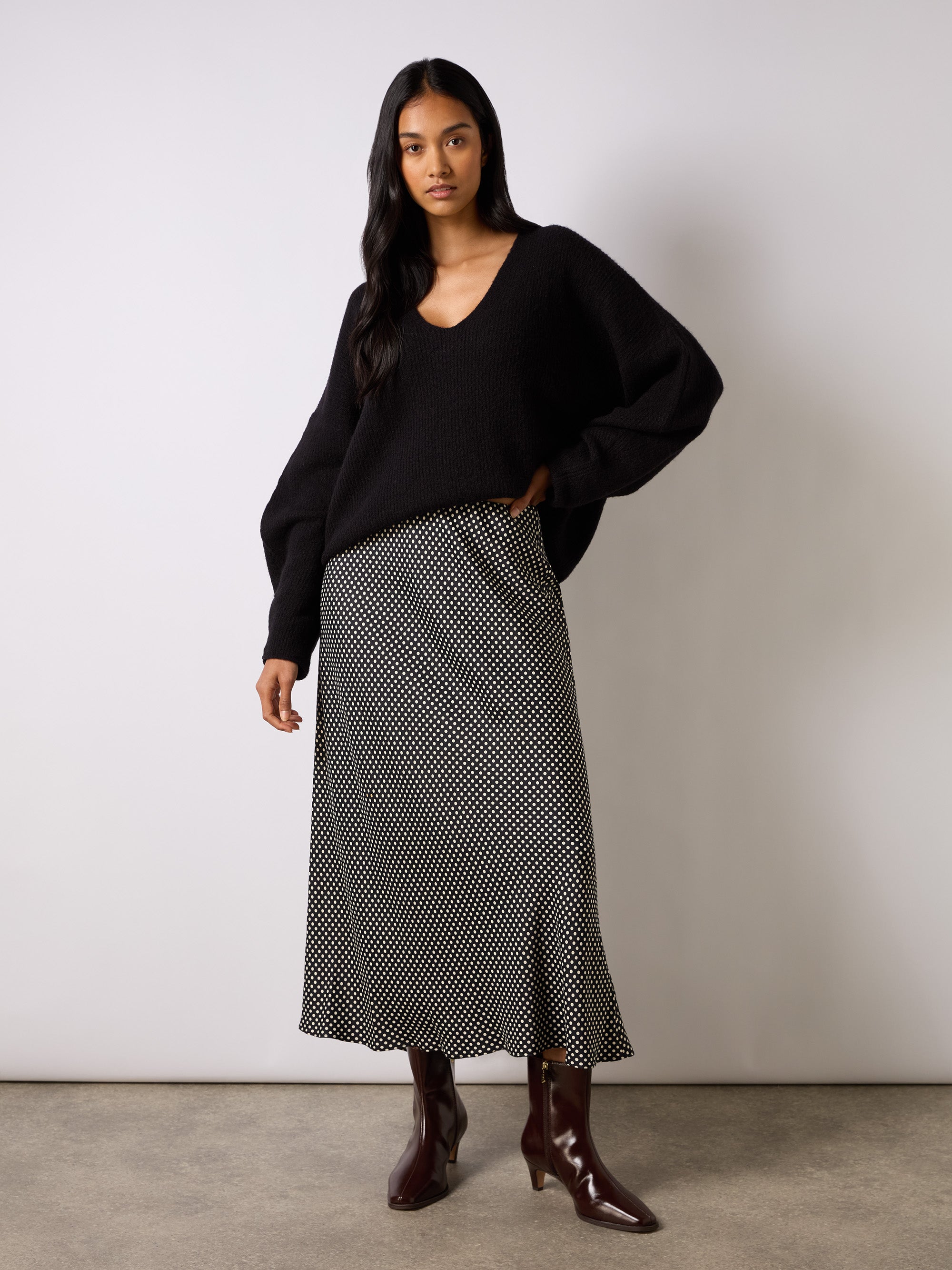 Mono Polka Dot Print Satin Skirt Ro Zo