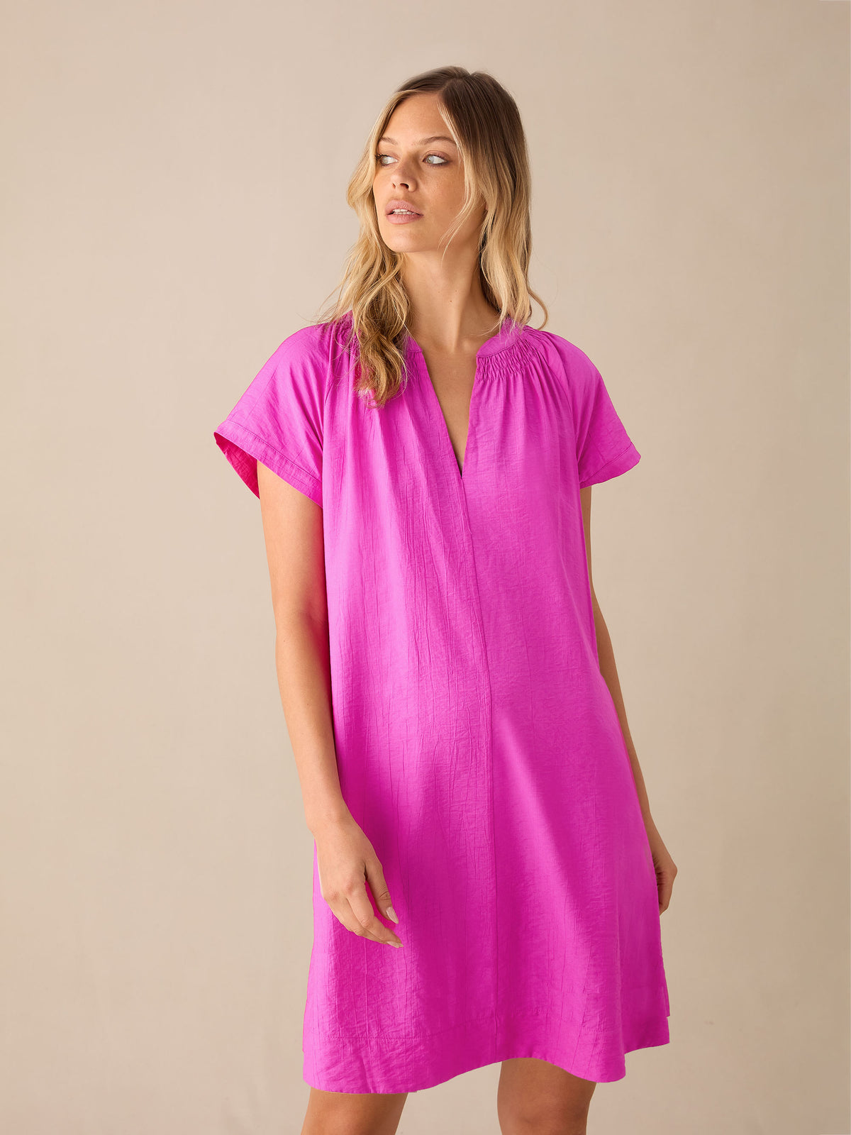 Pink Gathered Neck Short Dress