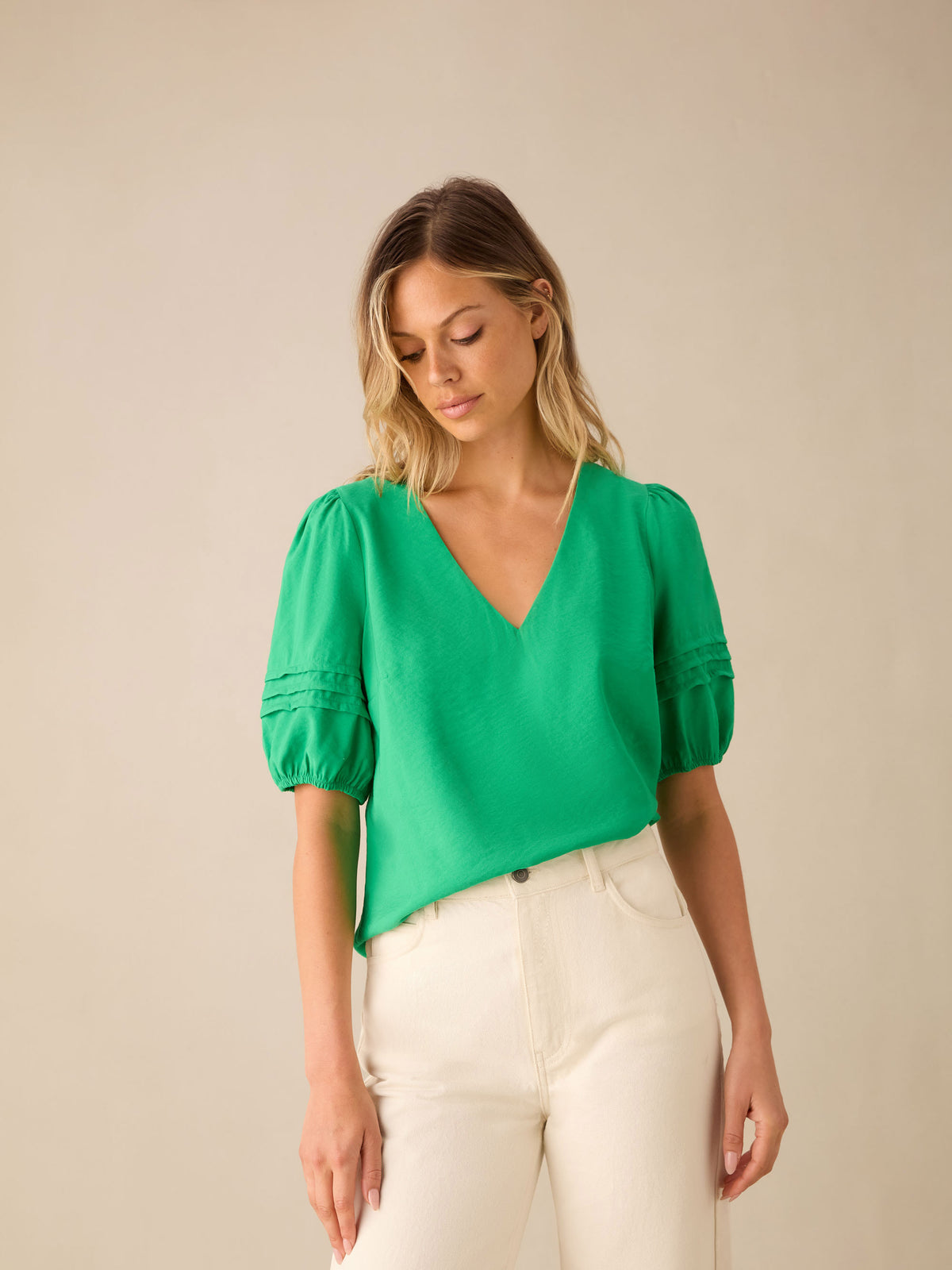 Green Pleat Sleeve Top