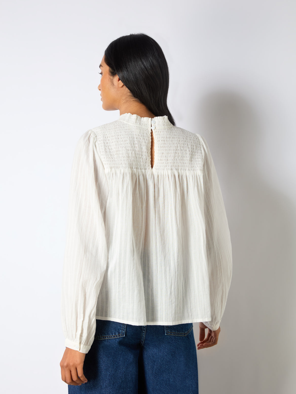 Shirred Neck Ivory Blouse