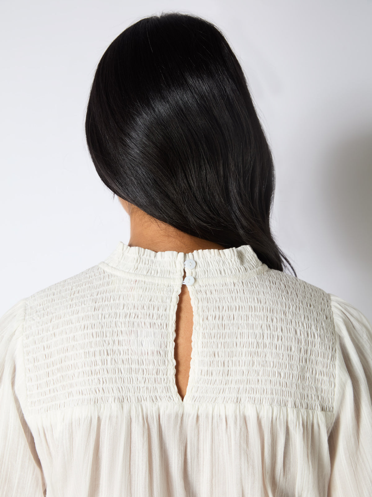 Shirred Neck Ivory Blouse