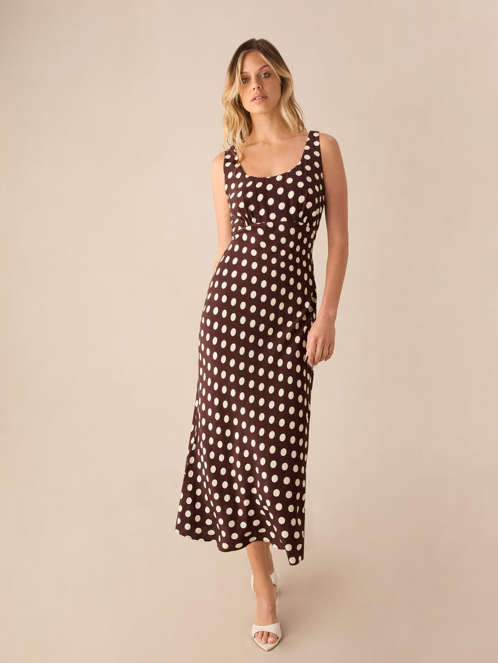 Brown Spot Scoop Neck Cami Midi Dress Ro&Zo Brown Spot Scoop Neck Cami Midi Dress Ro&Zo