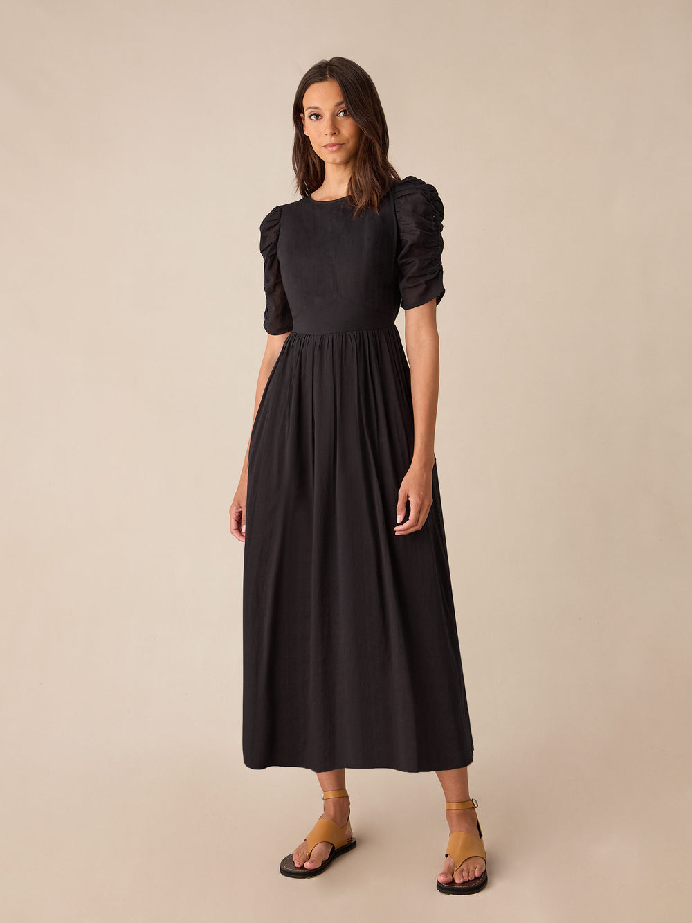 black puff sleeve midi dress Black Cotton Puff Sleeve Midi Dress – Ro&Zo