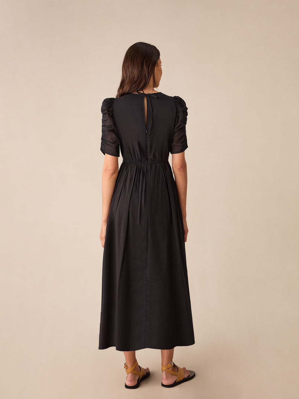 Black Cotton Puff Sleeve Midi Dress Ro&Zo Black Cotton Puff Sleeve Midi Dress Ro&Zo
