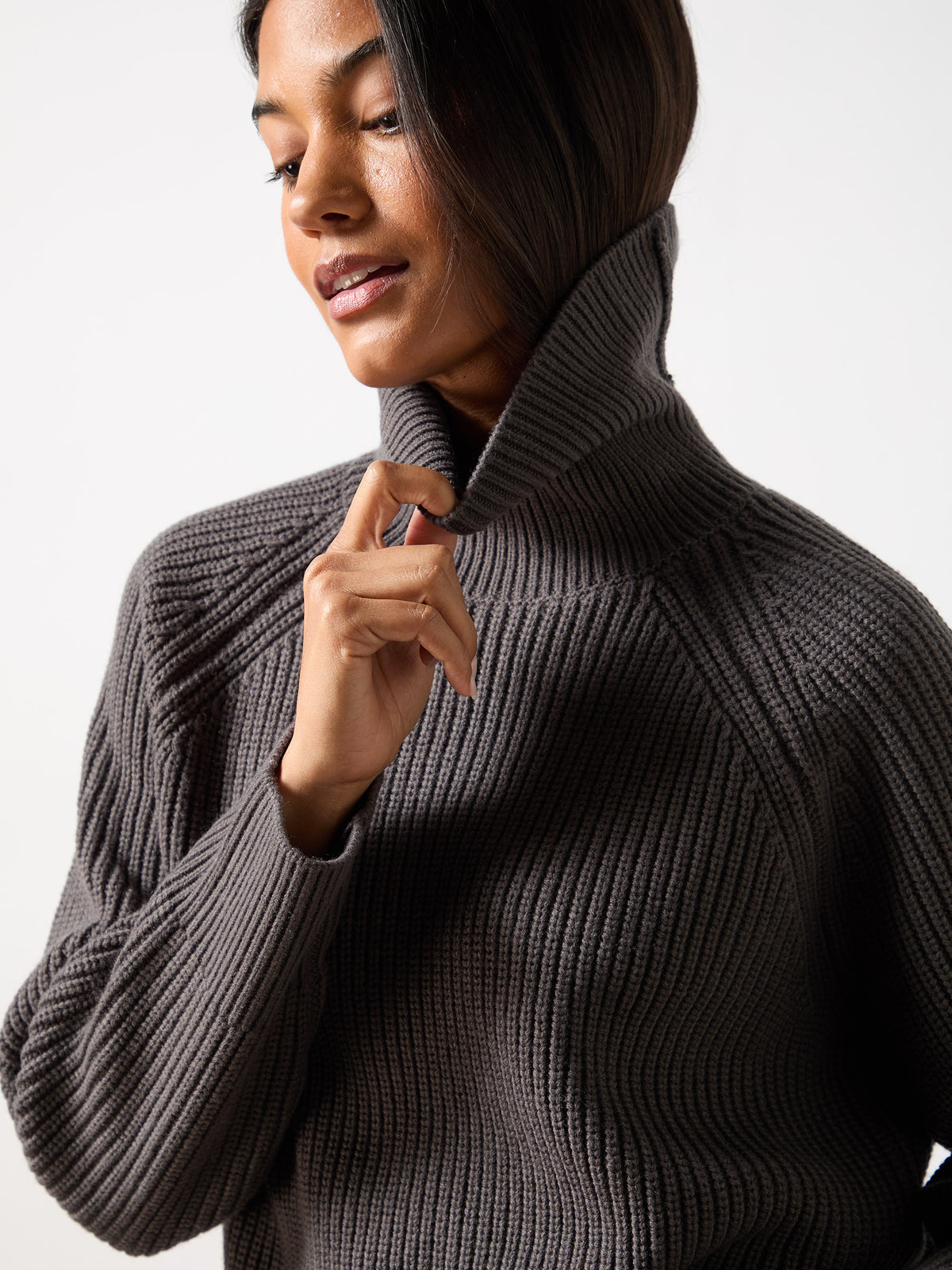 Charcoal Ribbed High Neck Jumper