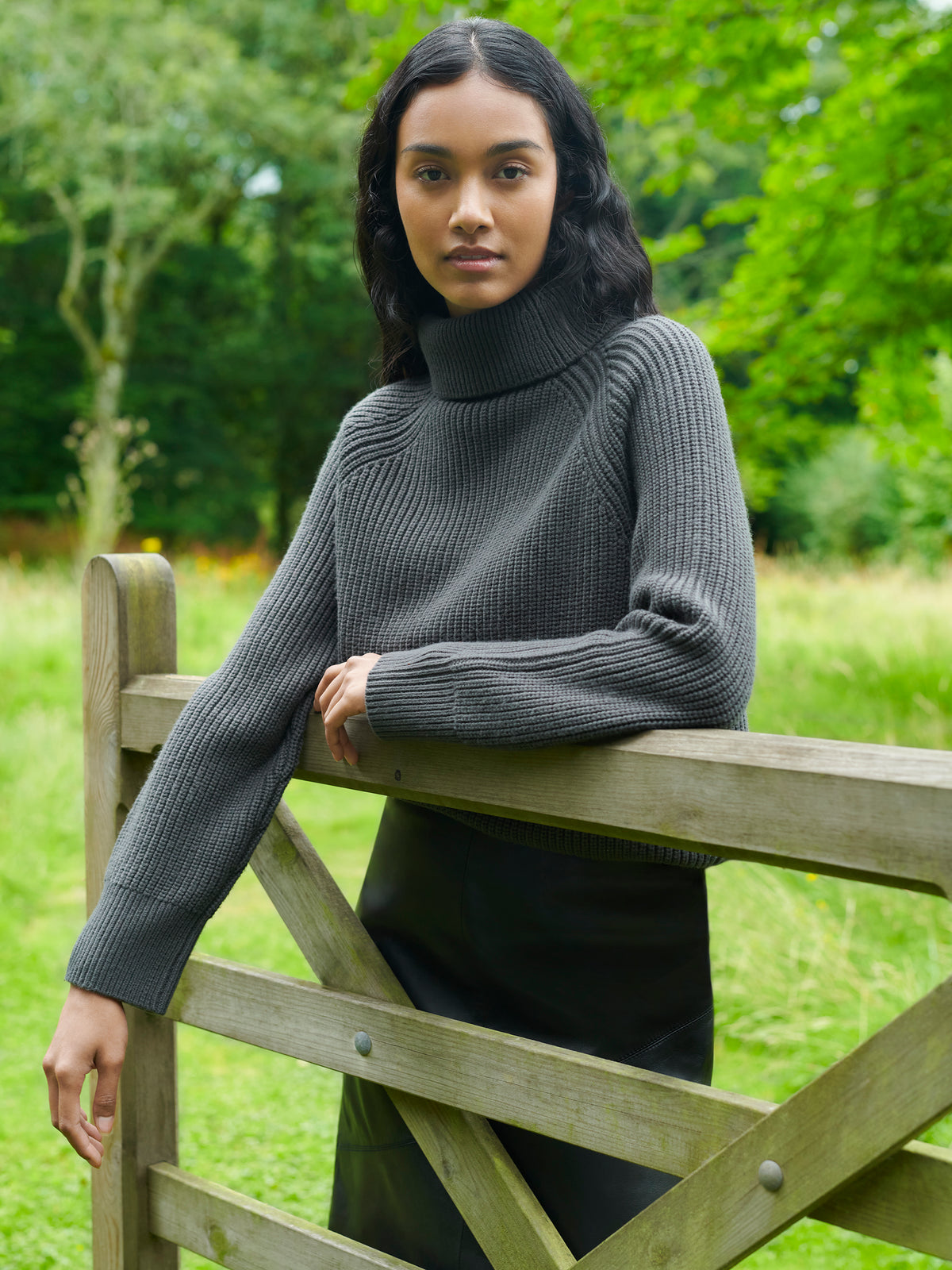 Charcoal Ribbed High Neck Jumper