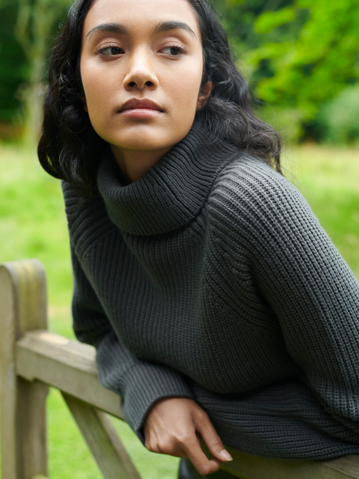 Charcoal Ribbed High Neck Jumper