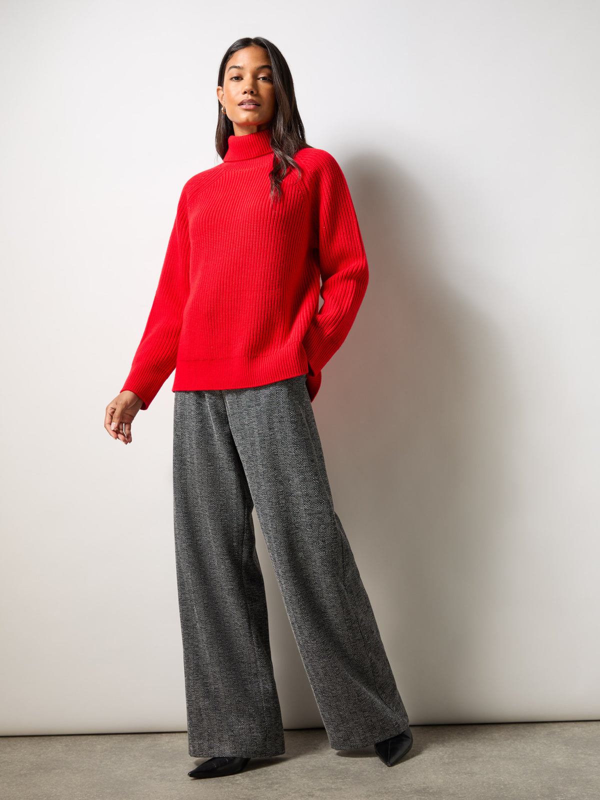 Red Ribbed High Neck Jumper