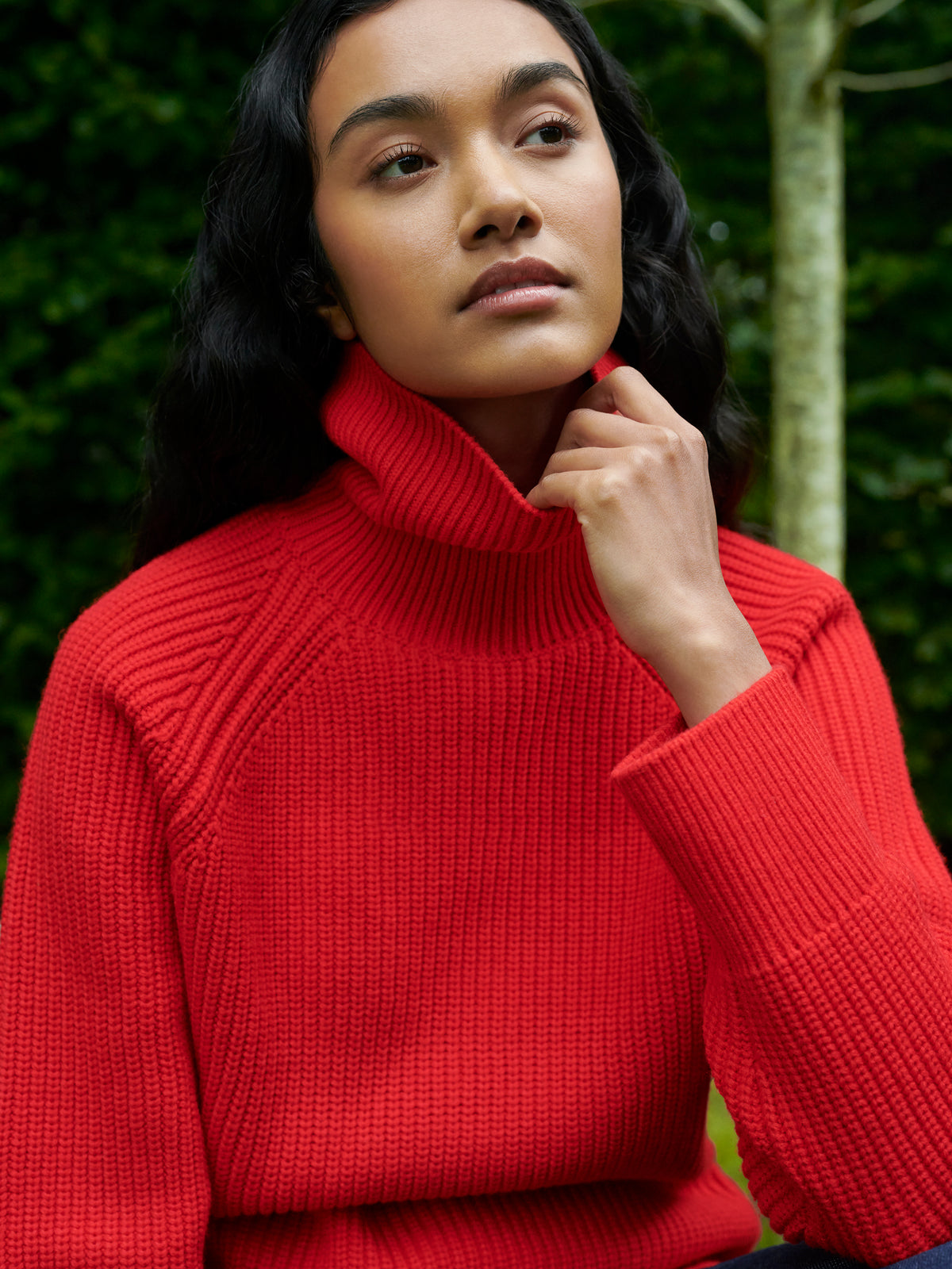 Red Ribbed High Neck Jumper