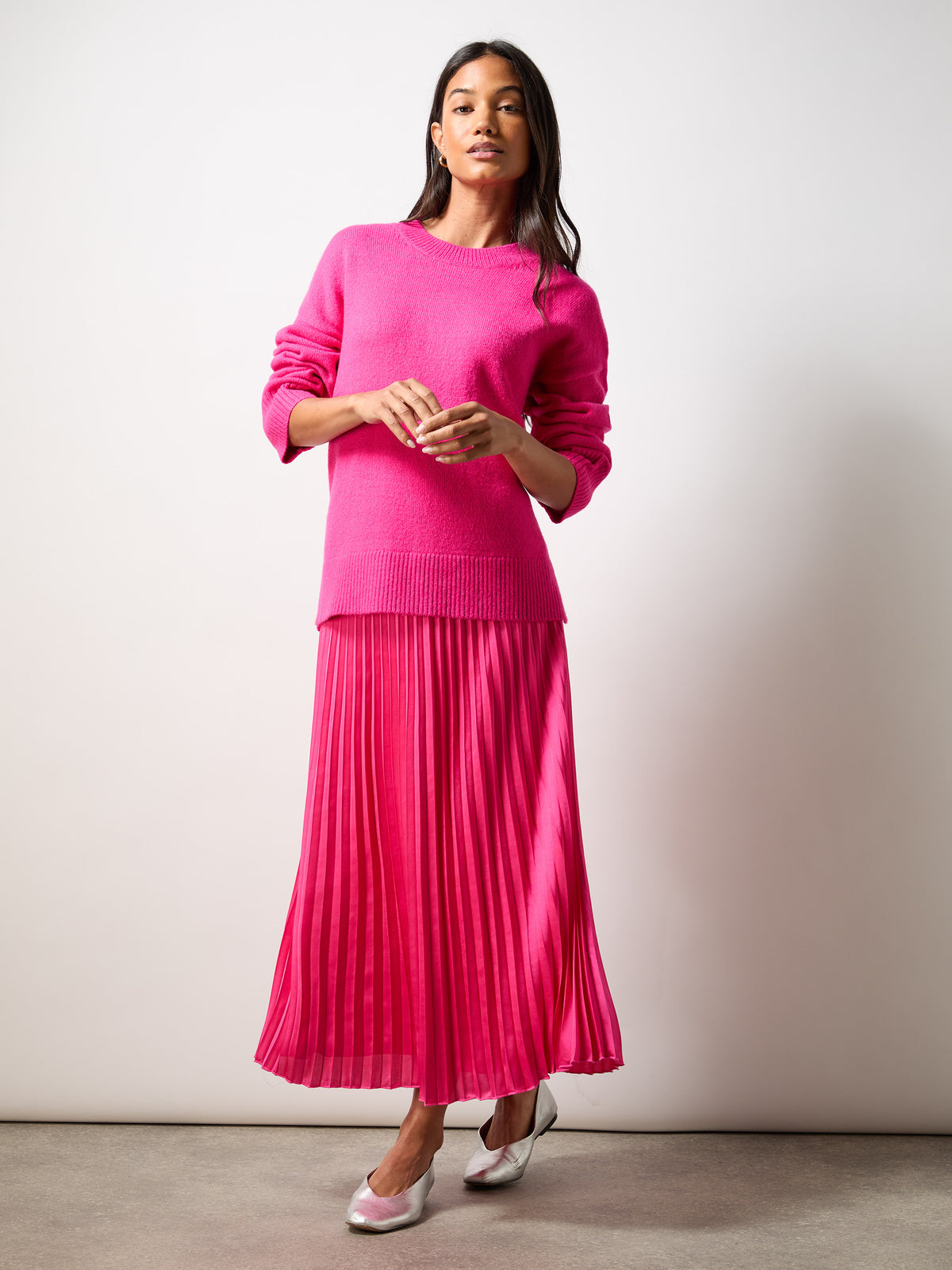 Petite Pink Pleated Midi Skirt