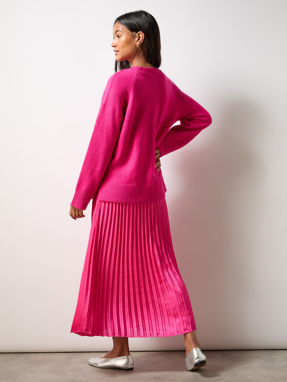 Petite Pink Pleated Midi Skirt