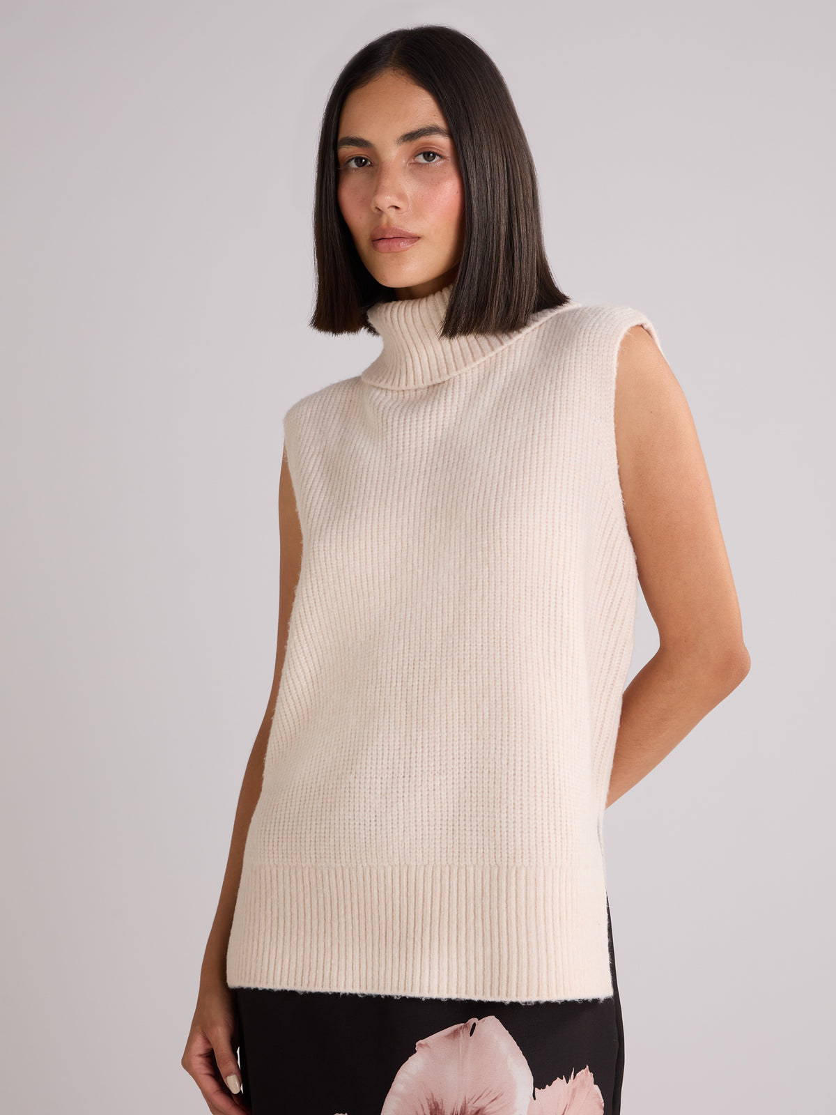 Neutral Sleeveless High Neck Jumper