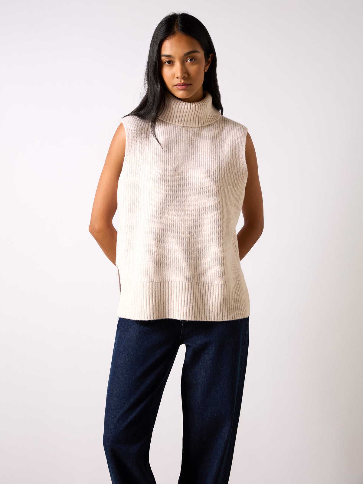 Neutral Sleeveless High Neck Jumper