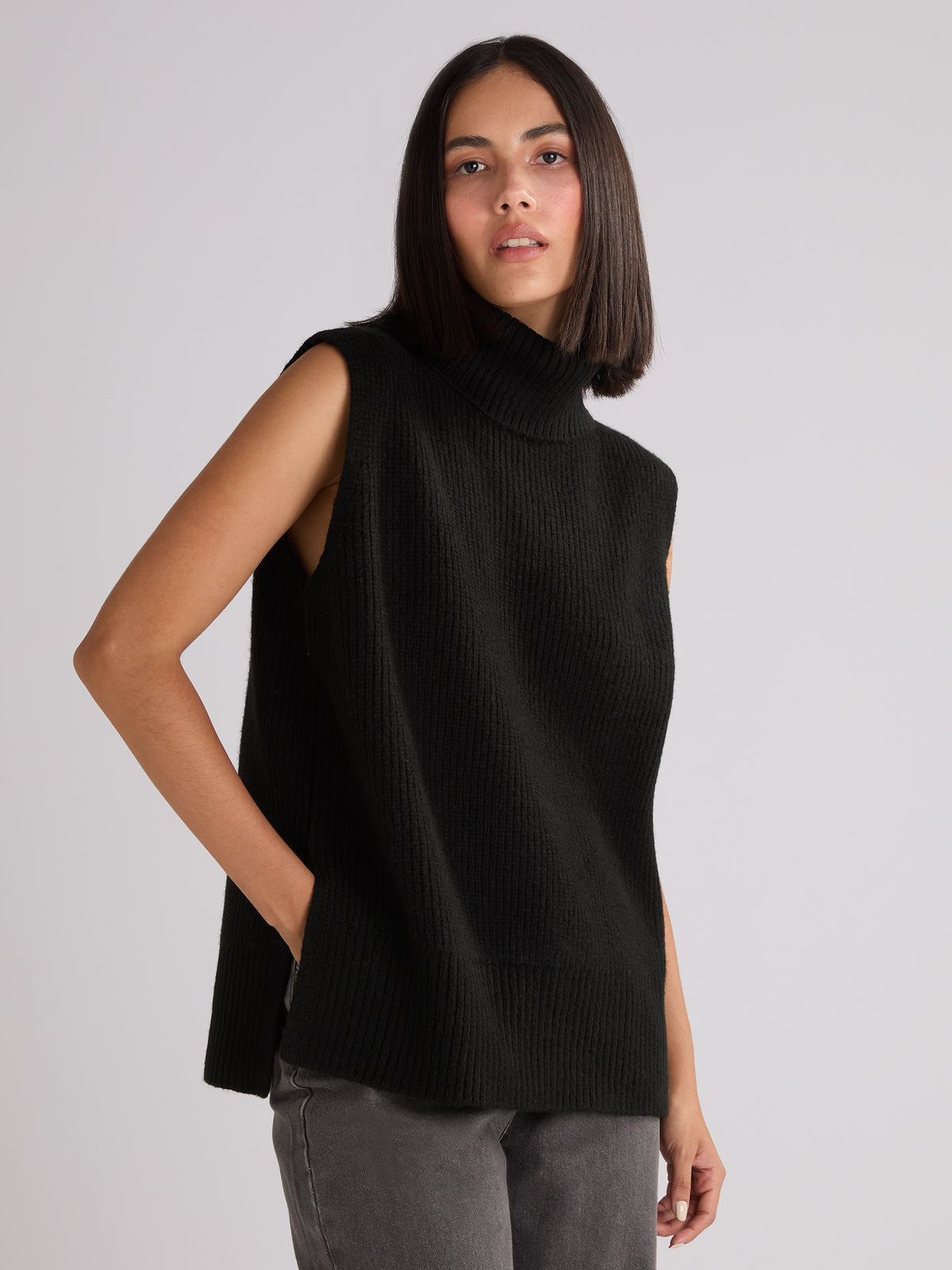 Black Sleeveless High Neck Jumper