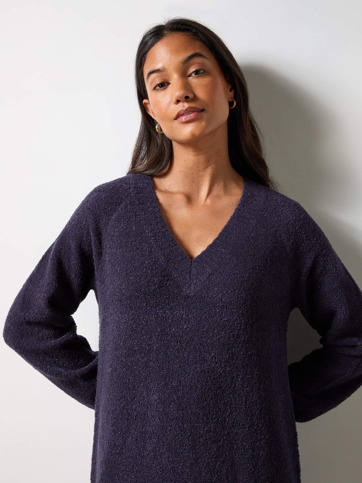 Navy V-Neck Textured Knit Dress